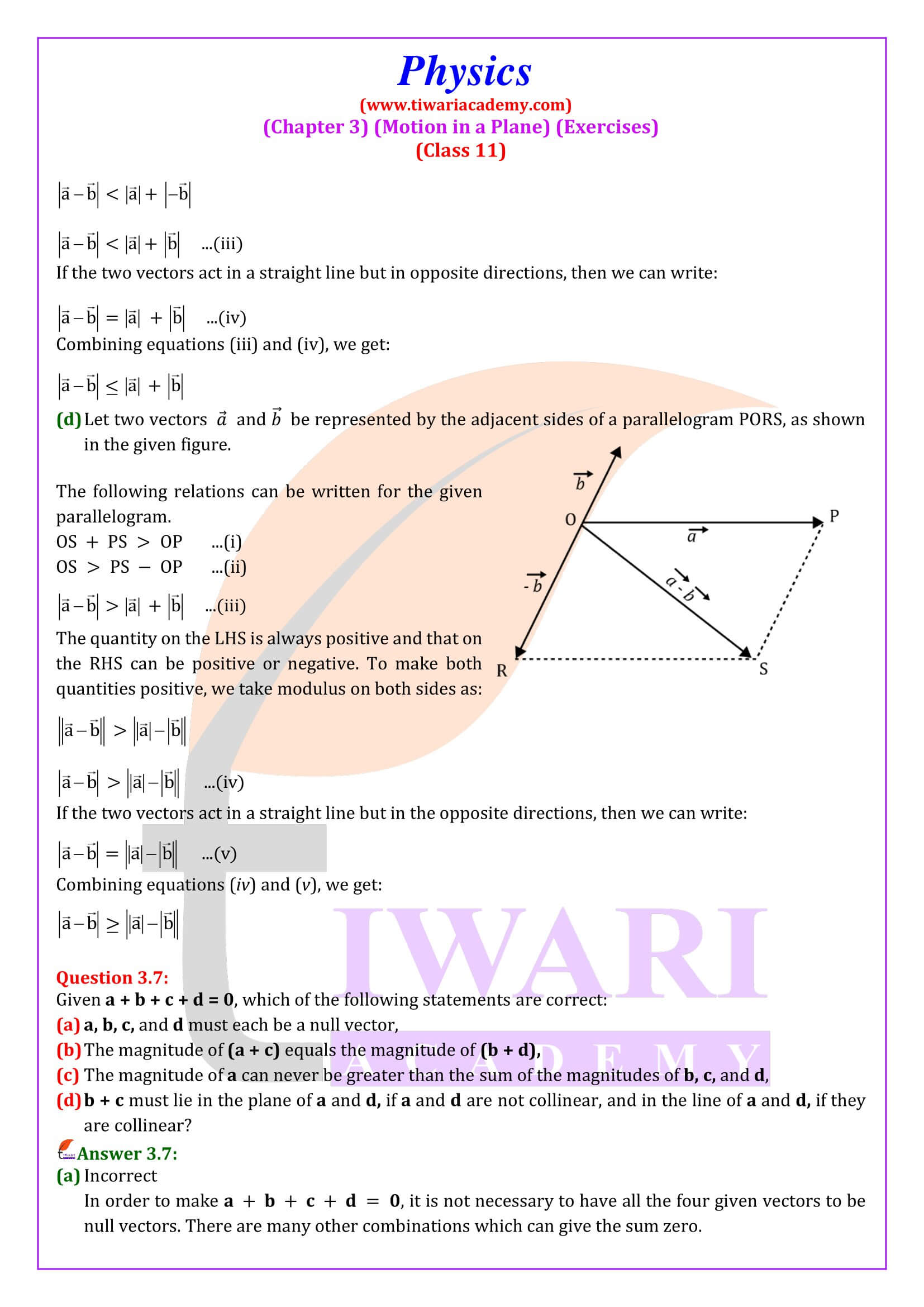 NCERT Solutions for Class 11 Physics Chapter 3 guide