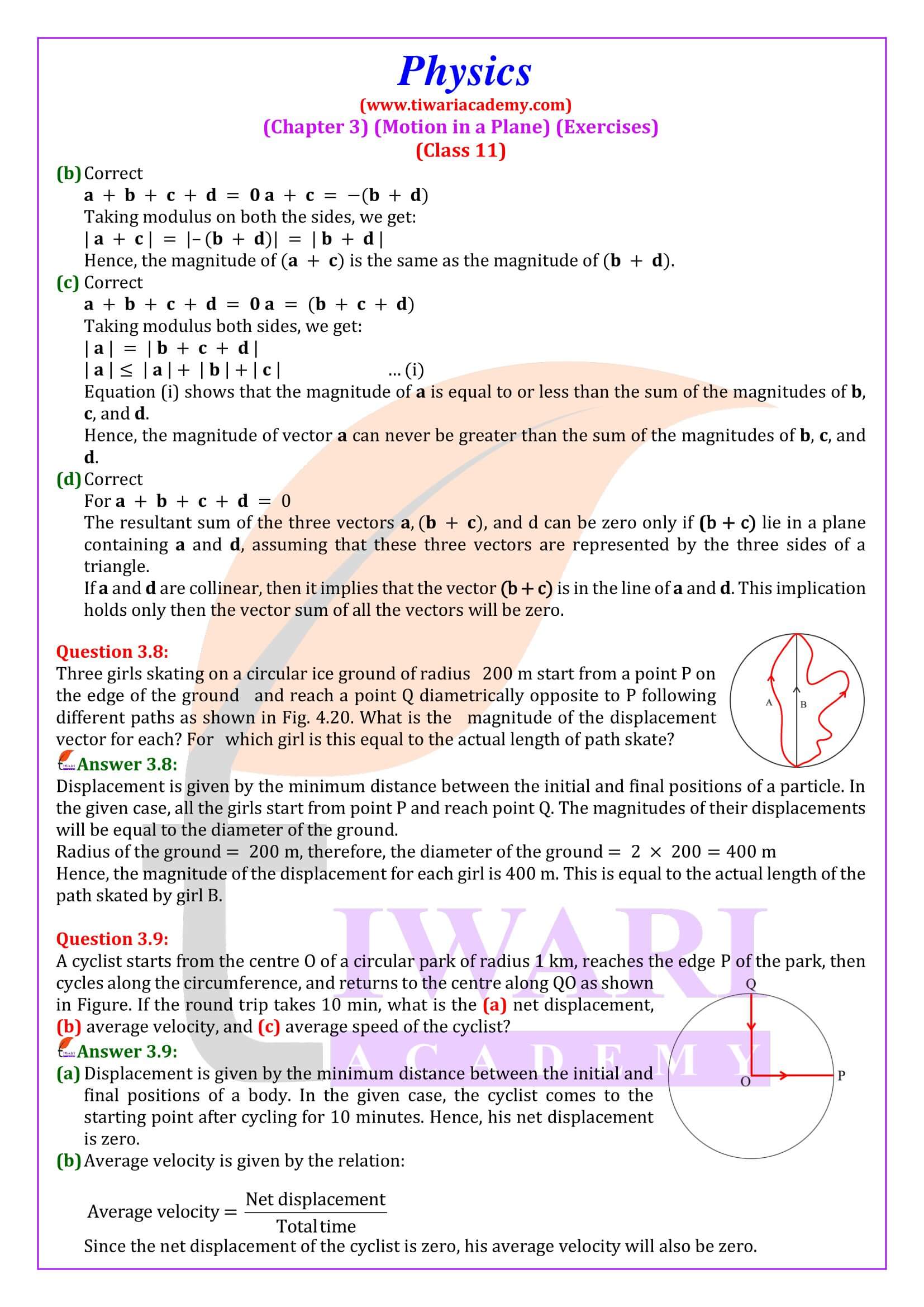 NCERT Solutions for Class 11 Physics Chapter 3 Question Answers