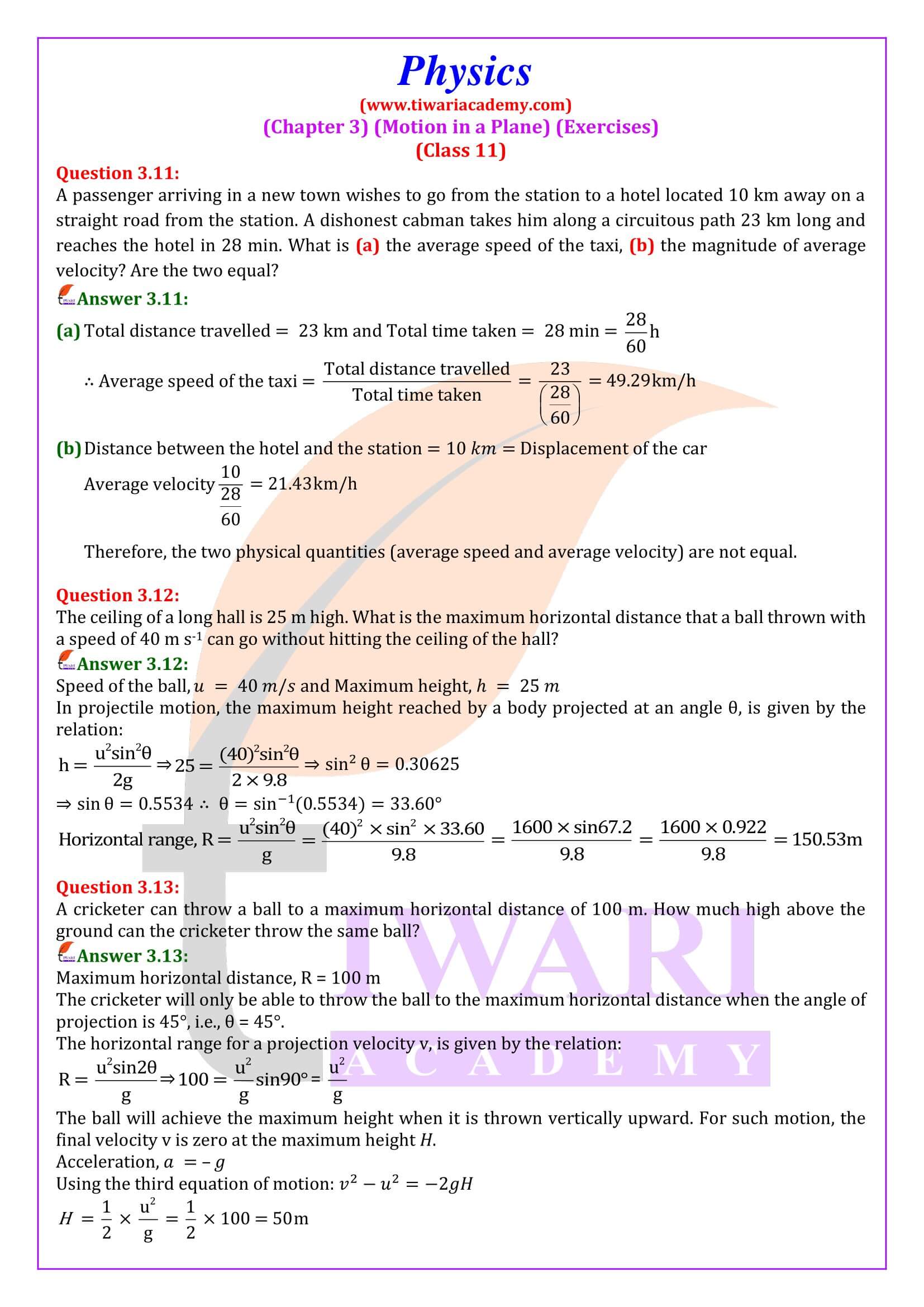 Class 11 Physics Chapter 3