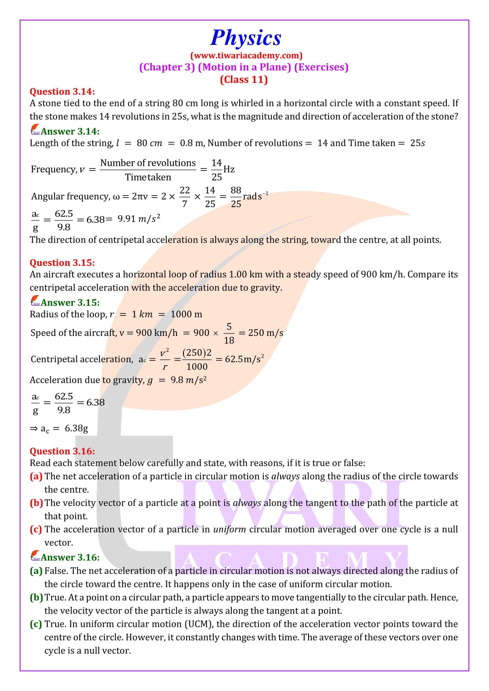 Class 11 Physics Chapter 3 Solutions