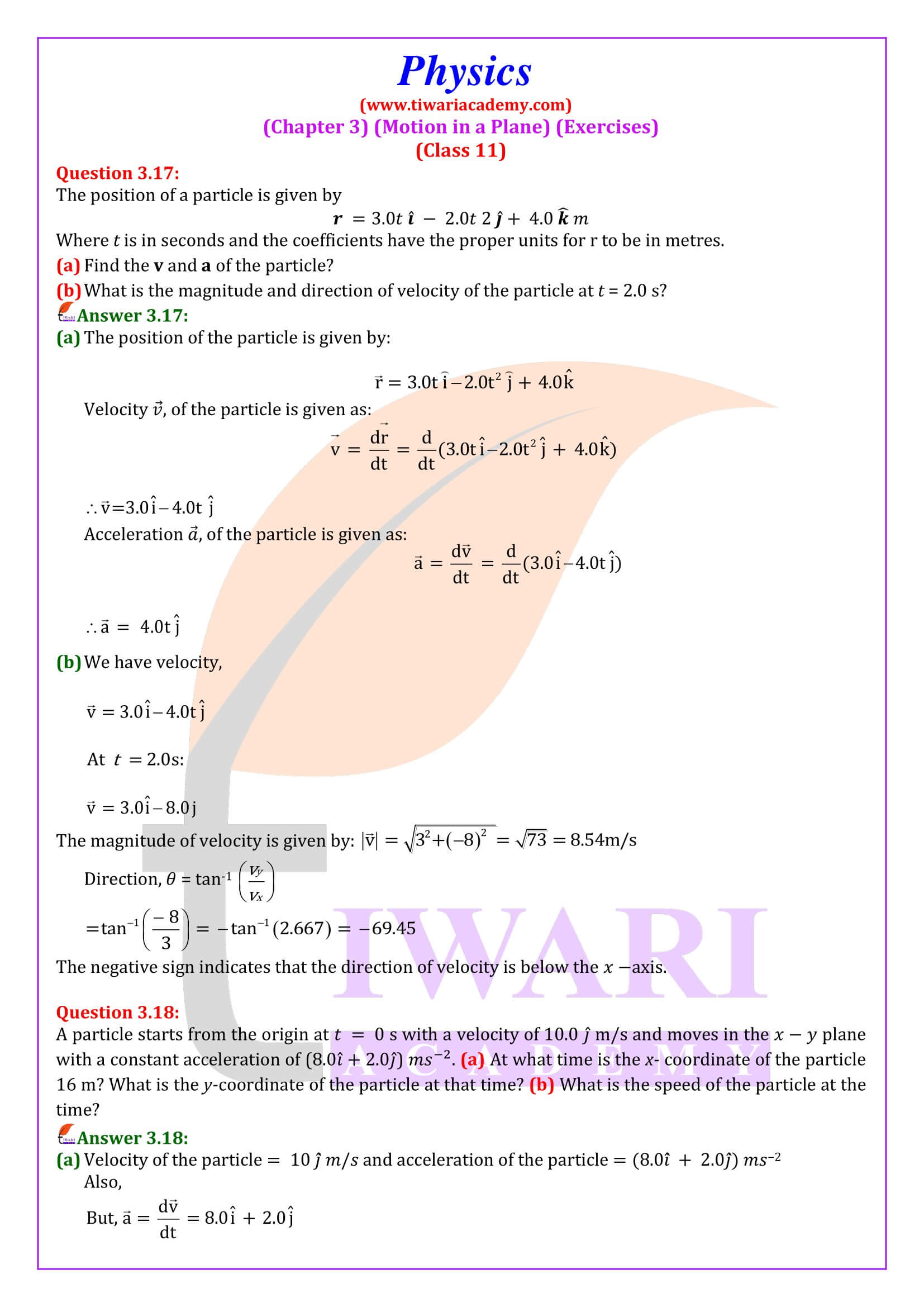 Class 11 Physics Chapter 3 Question Answers