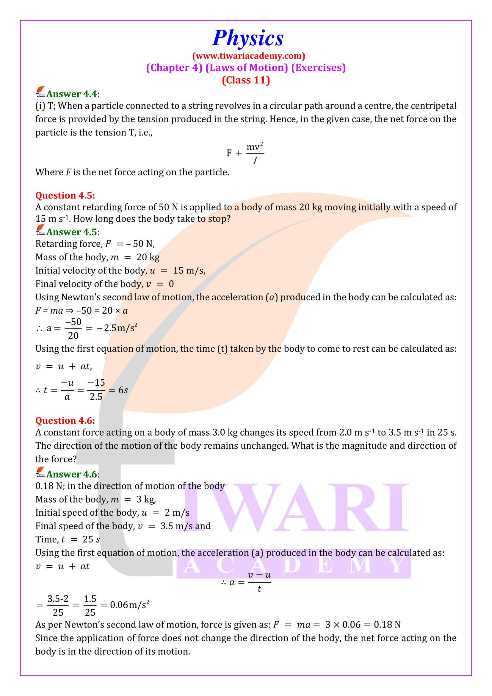 NCERT Solutions for Class 11 Physics Chapter 4