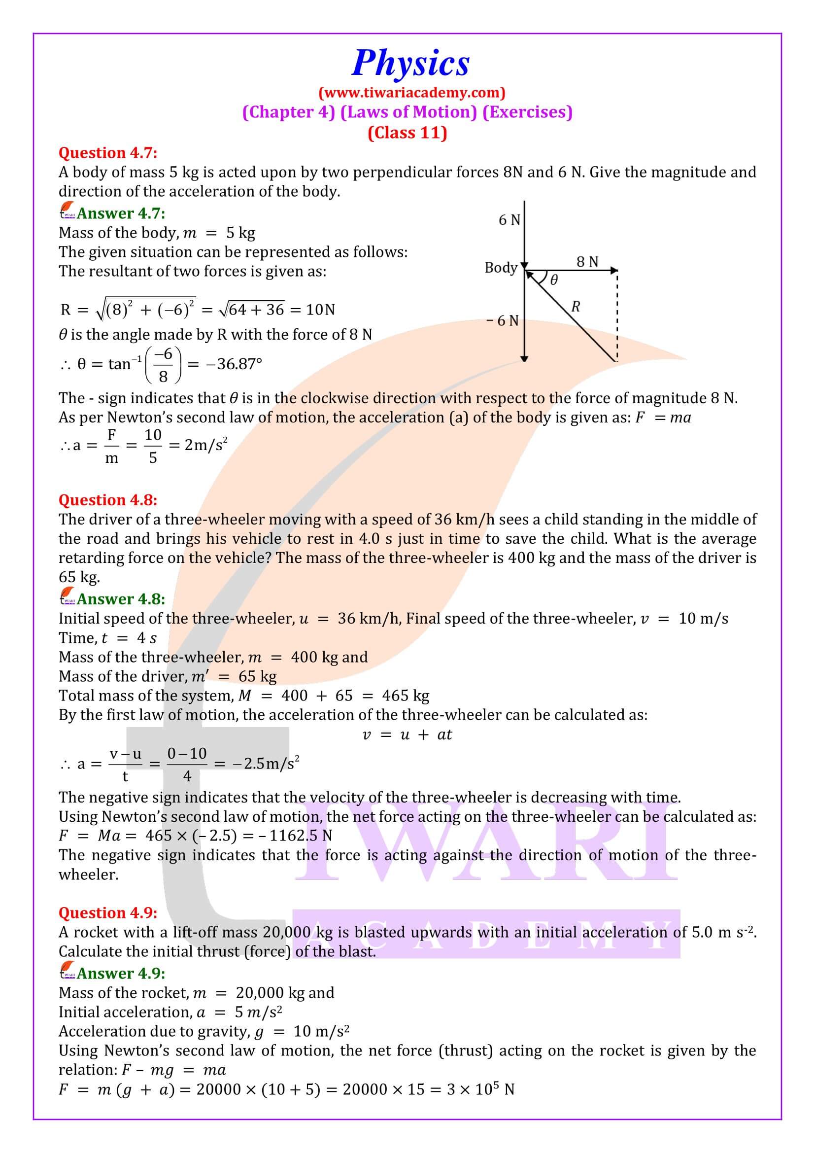 NCERT Solutions for Class 11 Physics Chapter 4 in English Medium