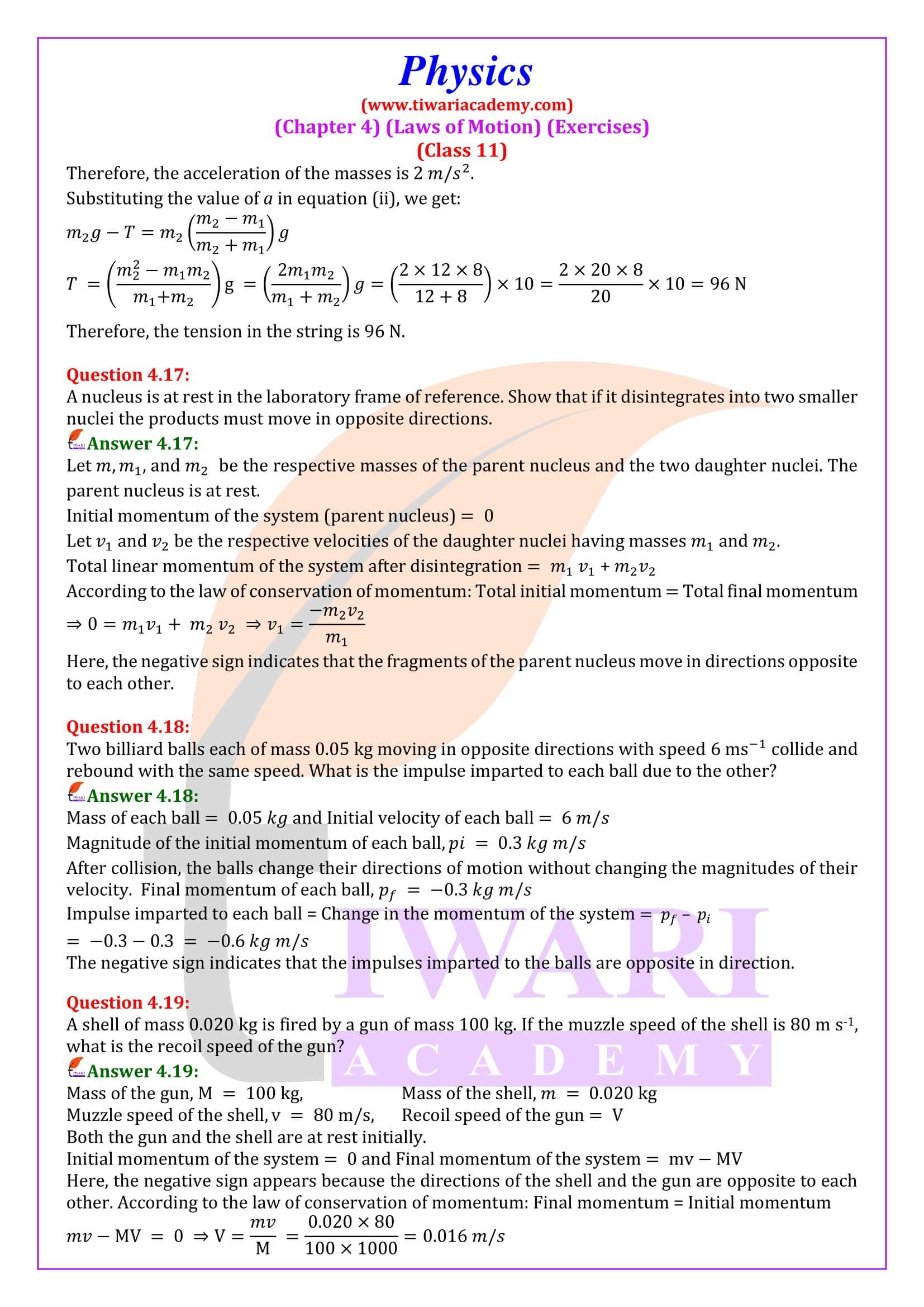 Class 11 Physics Chapter 4 Answers