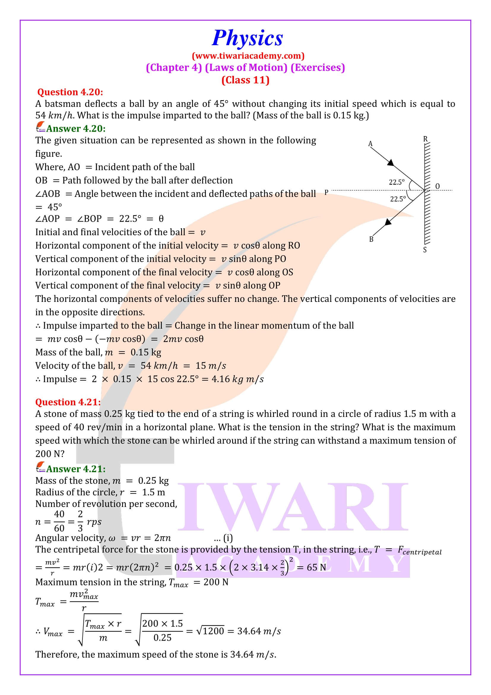 Class 11 Physics Chapter 4 Exercises solutions