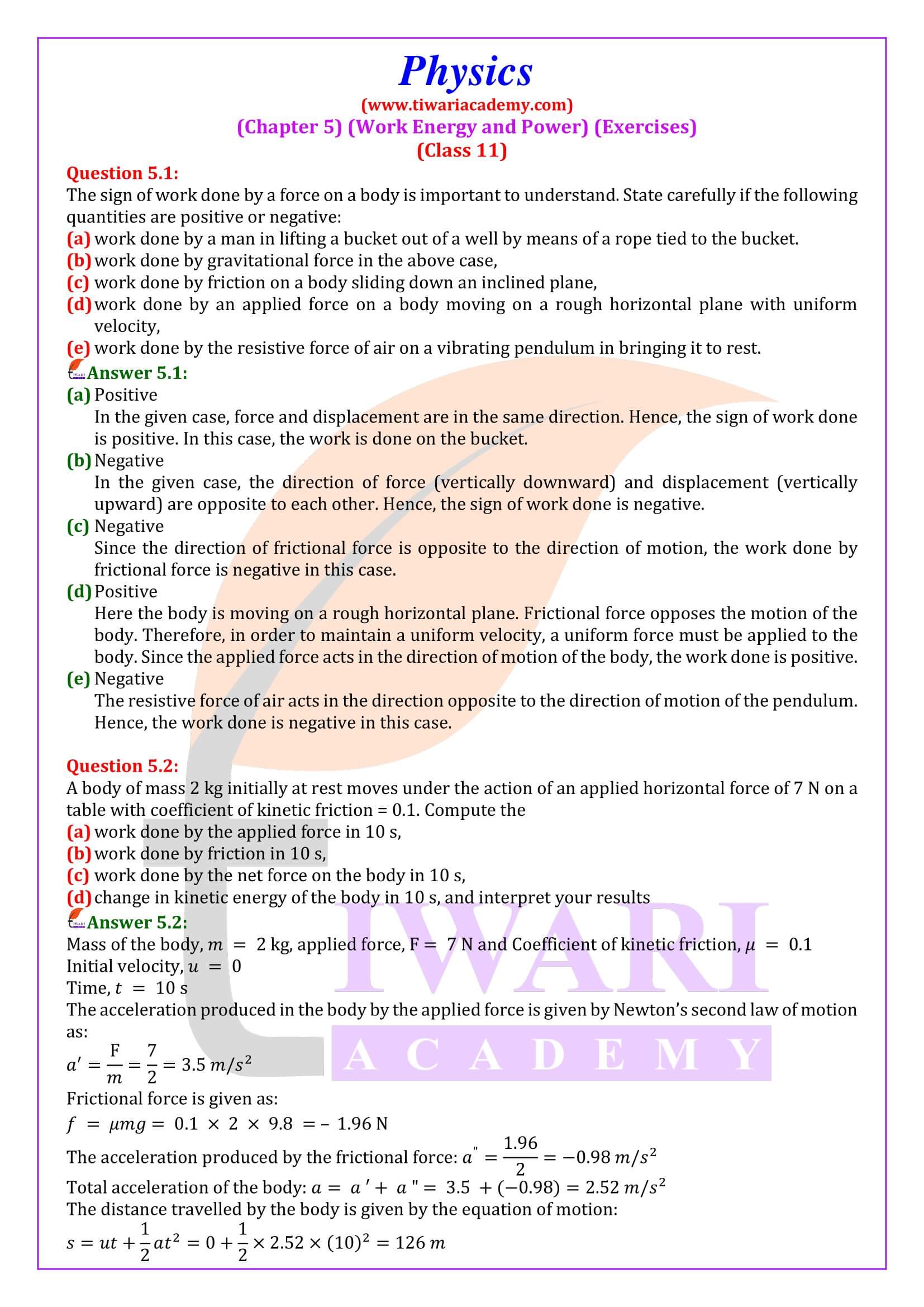 NCERT Solutions for Class 11 Physics Chapter 5