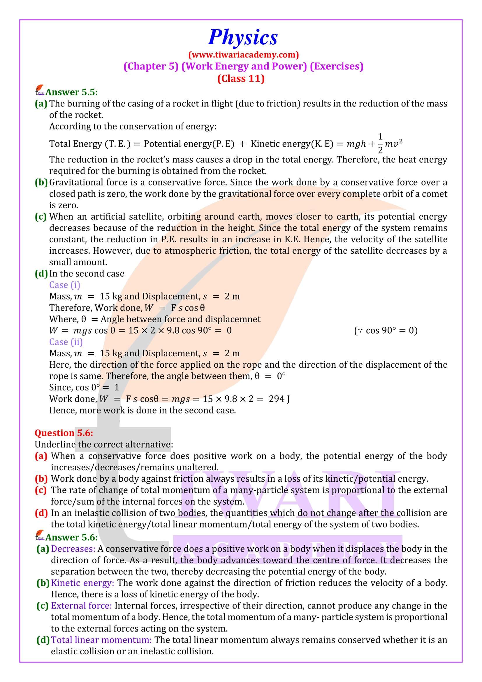 NCERT Solutions for Class 11 Physics Chapter 5 in English Medium
