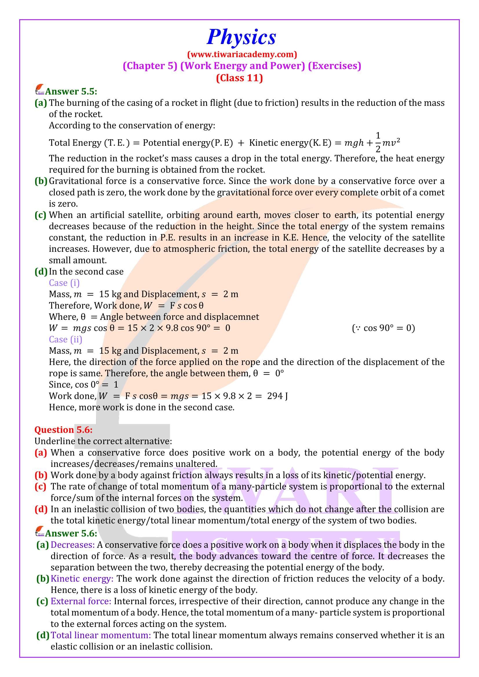 NCERT Solutions for Class 11 Physics Chapter 5 in English Medium