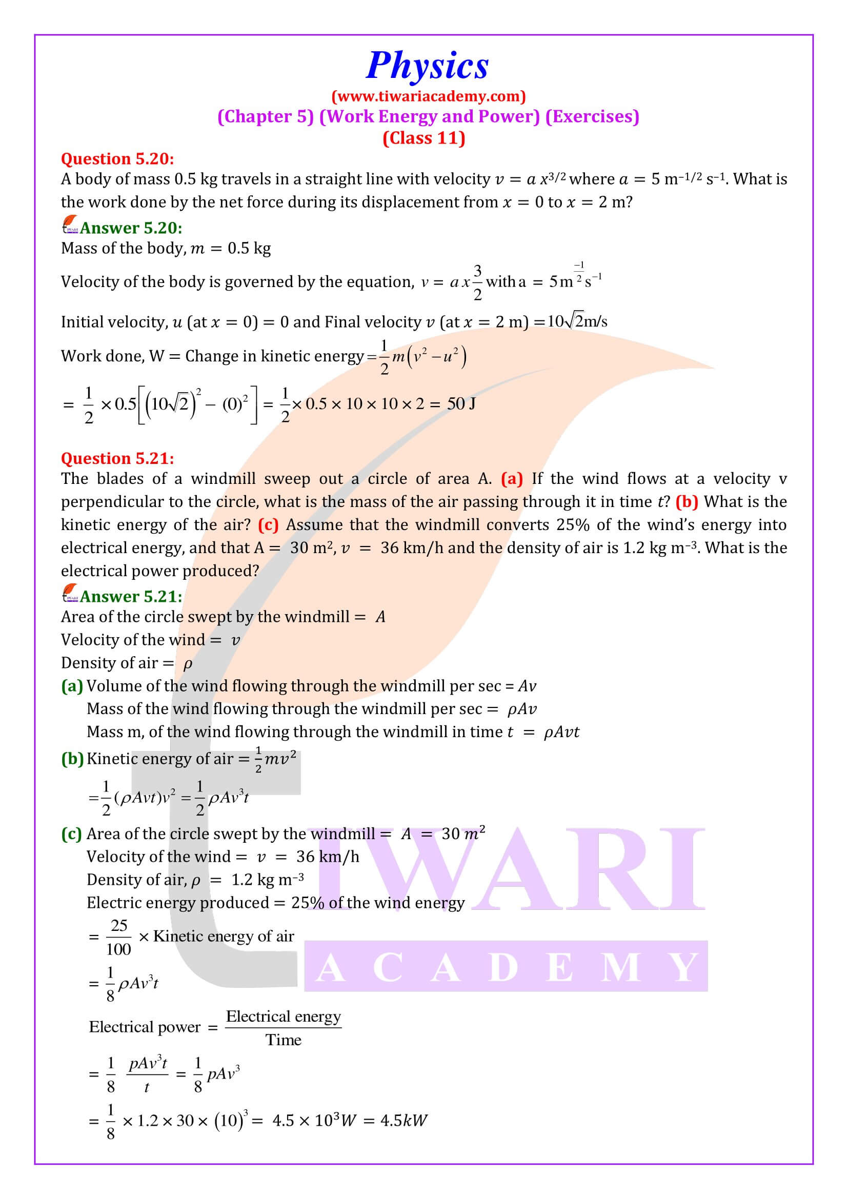 Class 11 Physics Chapter 5 Exercises Answers