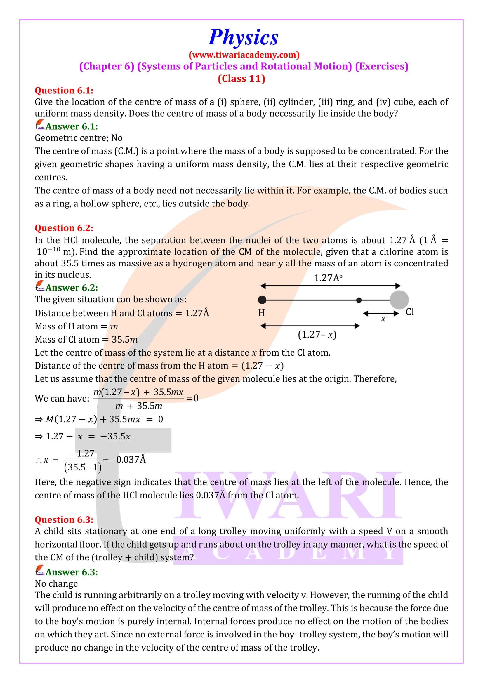 Class 11 Physics Chapter 6 System of Particles and Rotational Motion