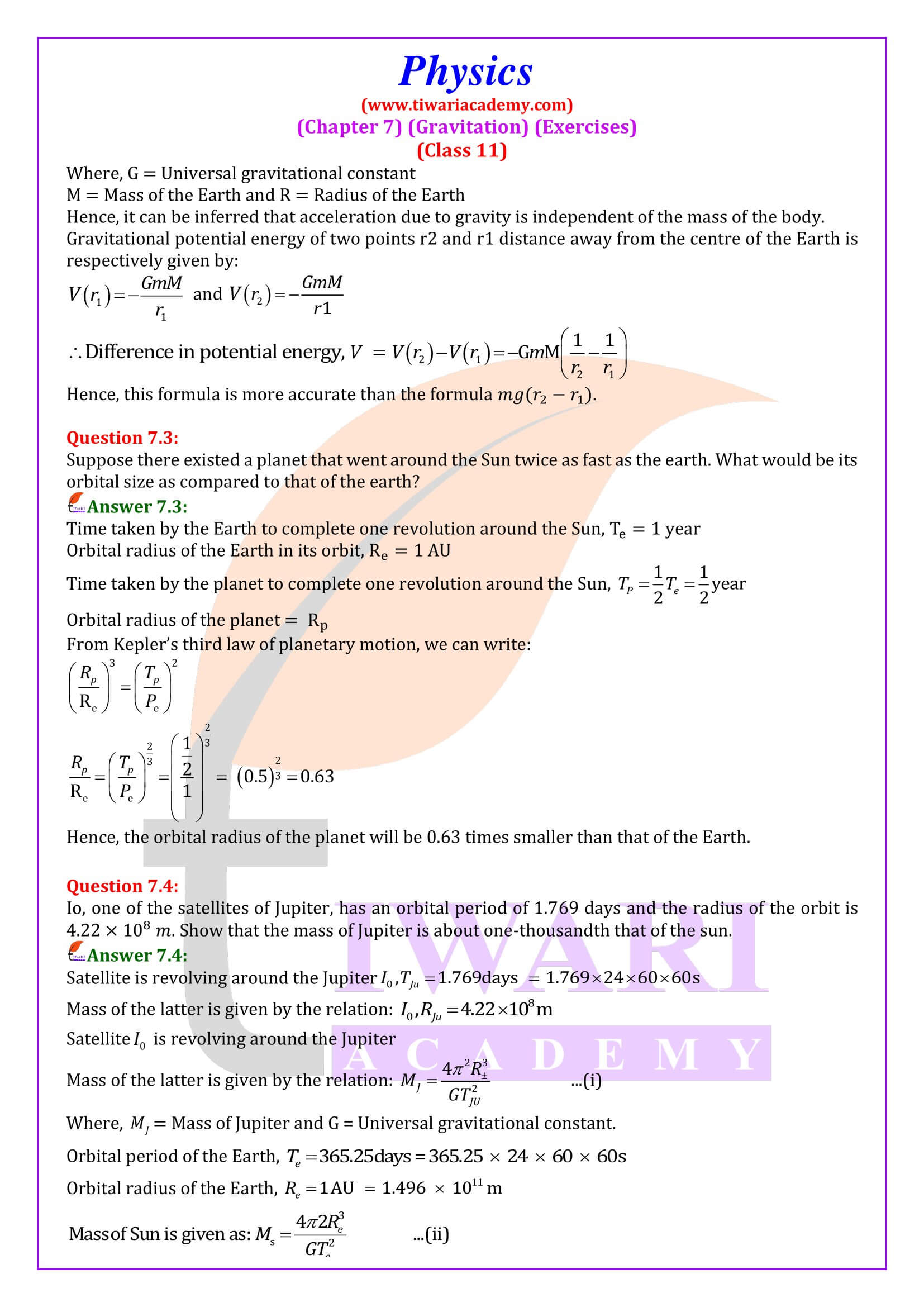 NCERT Solutions for Class 11 Physics Chapter 7