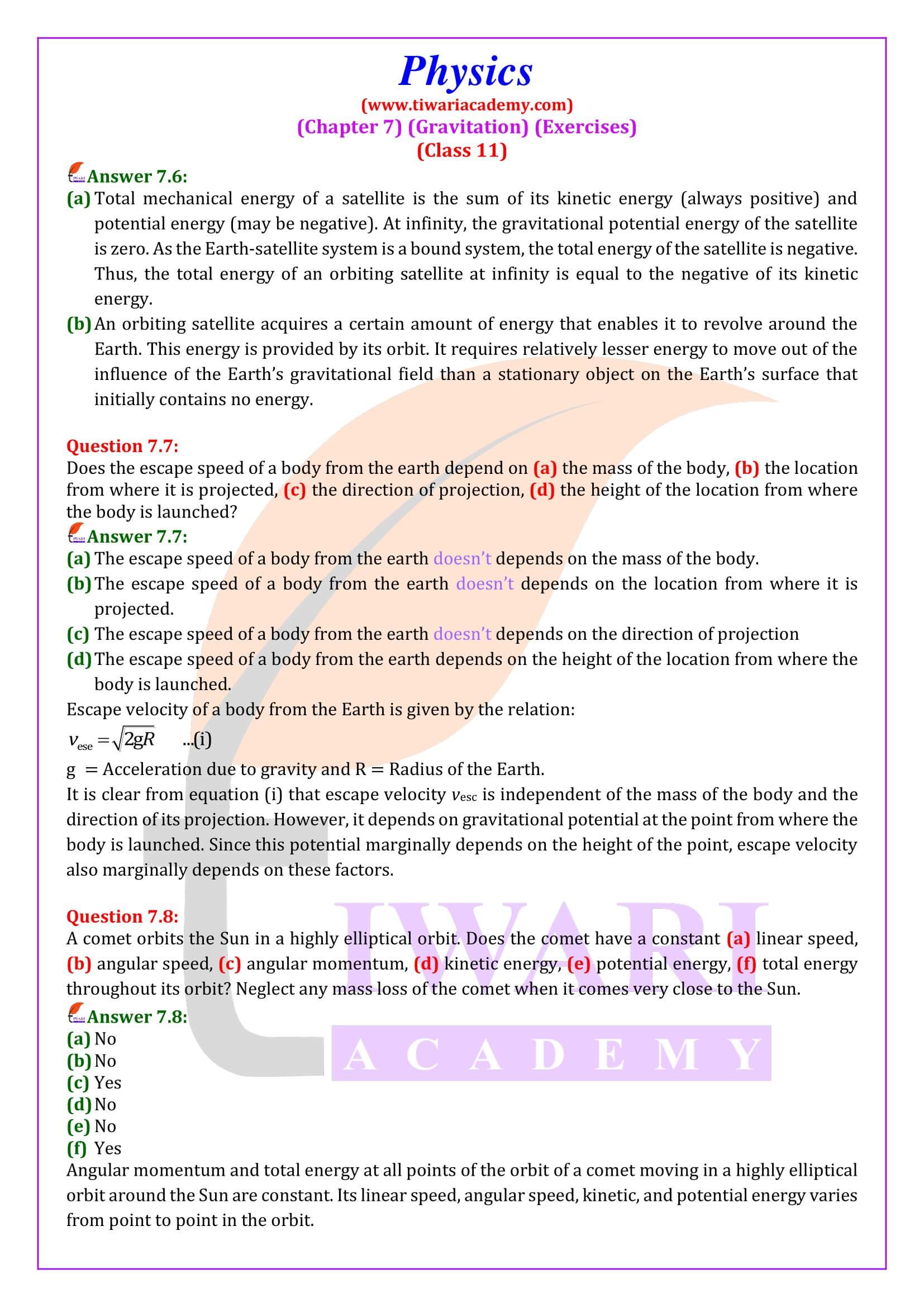 NCERT Solutions for Class 11 Physics Chapter 7 QA