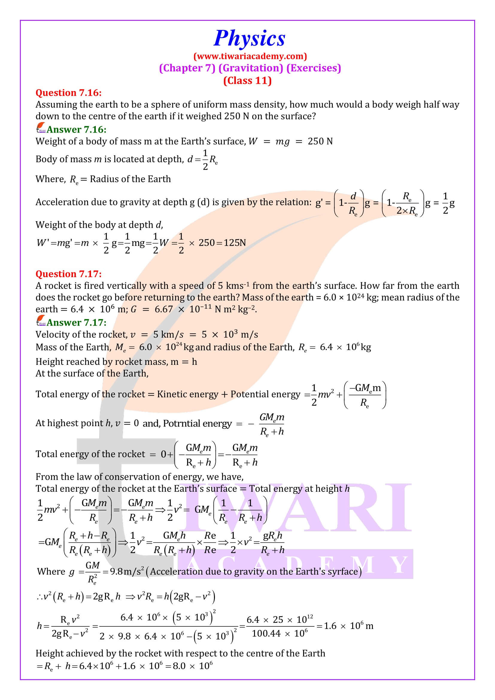 Class 11 Physics Chapter 7 Question Answers