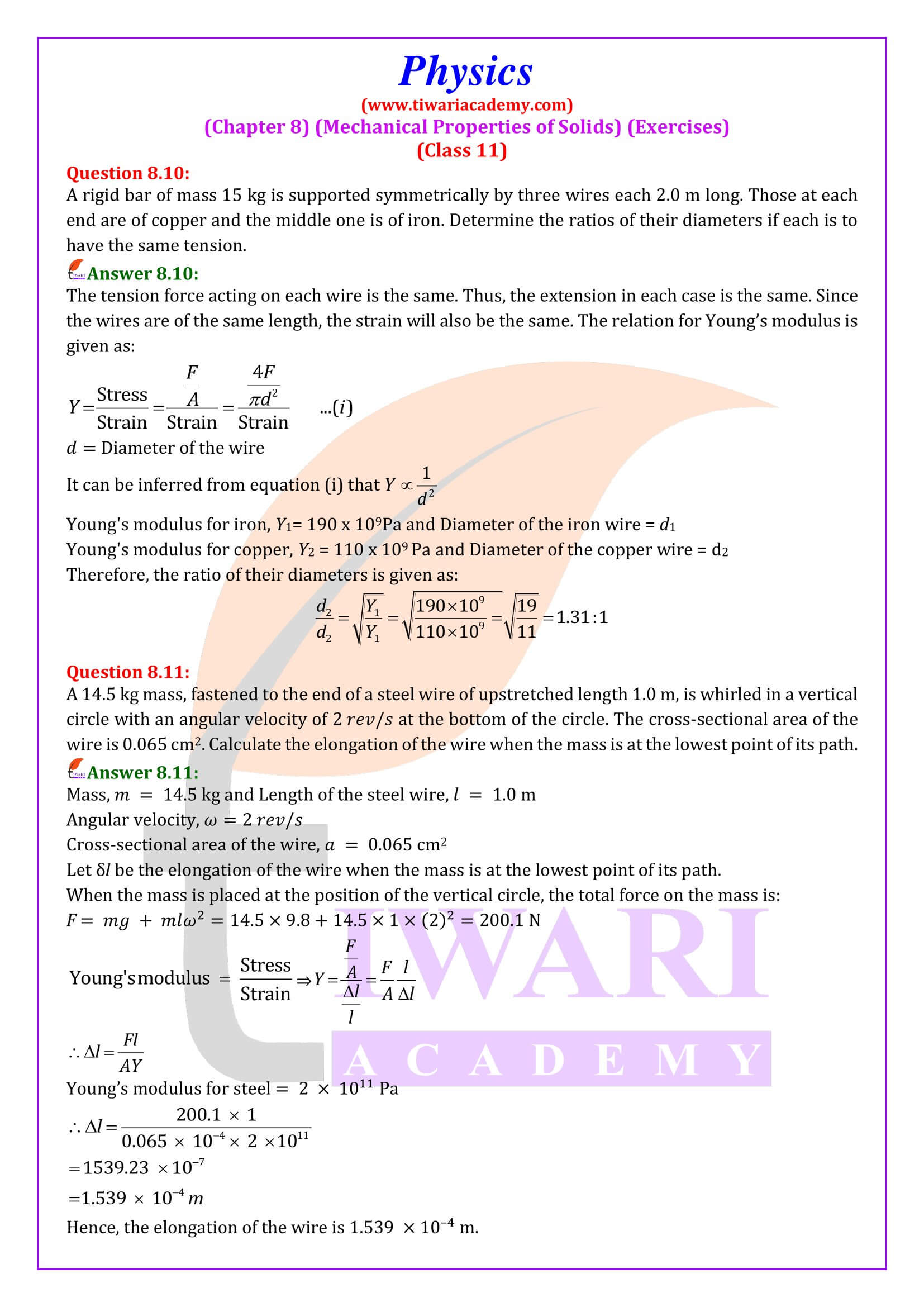 NCERT Solutions for Class 11 Physics Chapter 8 in English Medium