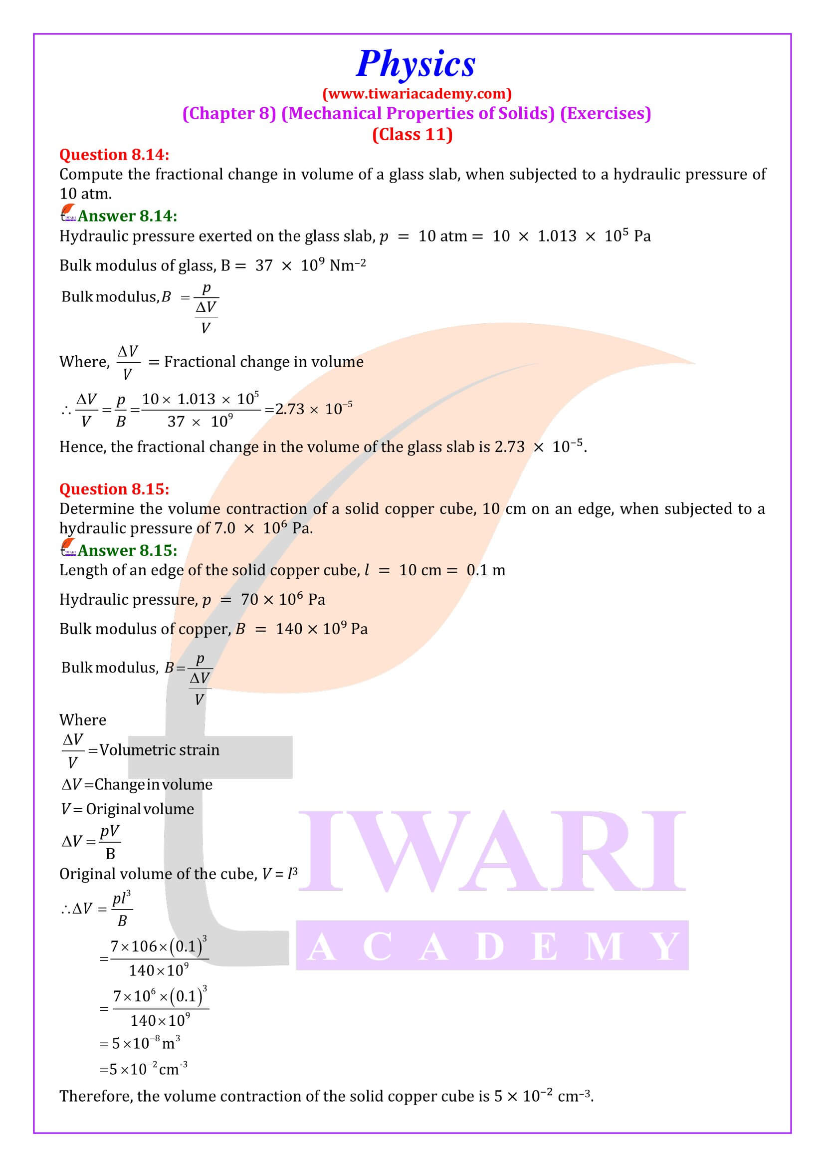 Class 11 Physics Chapter 8 Answers