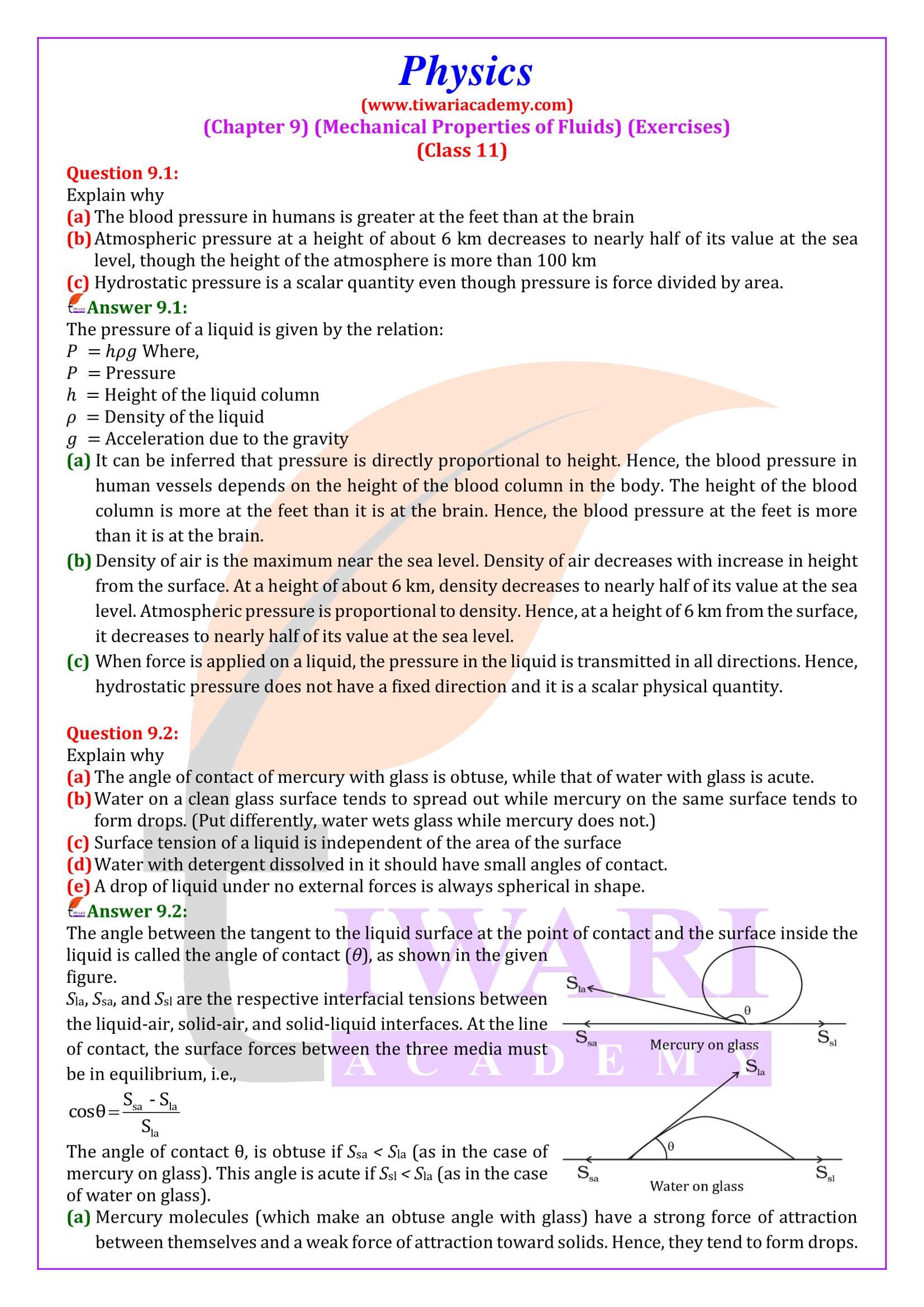 Class 11 Physics Chapter 9 Mechanical Properties of Fluids