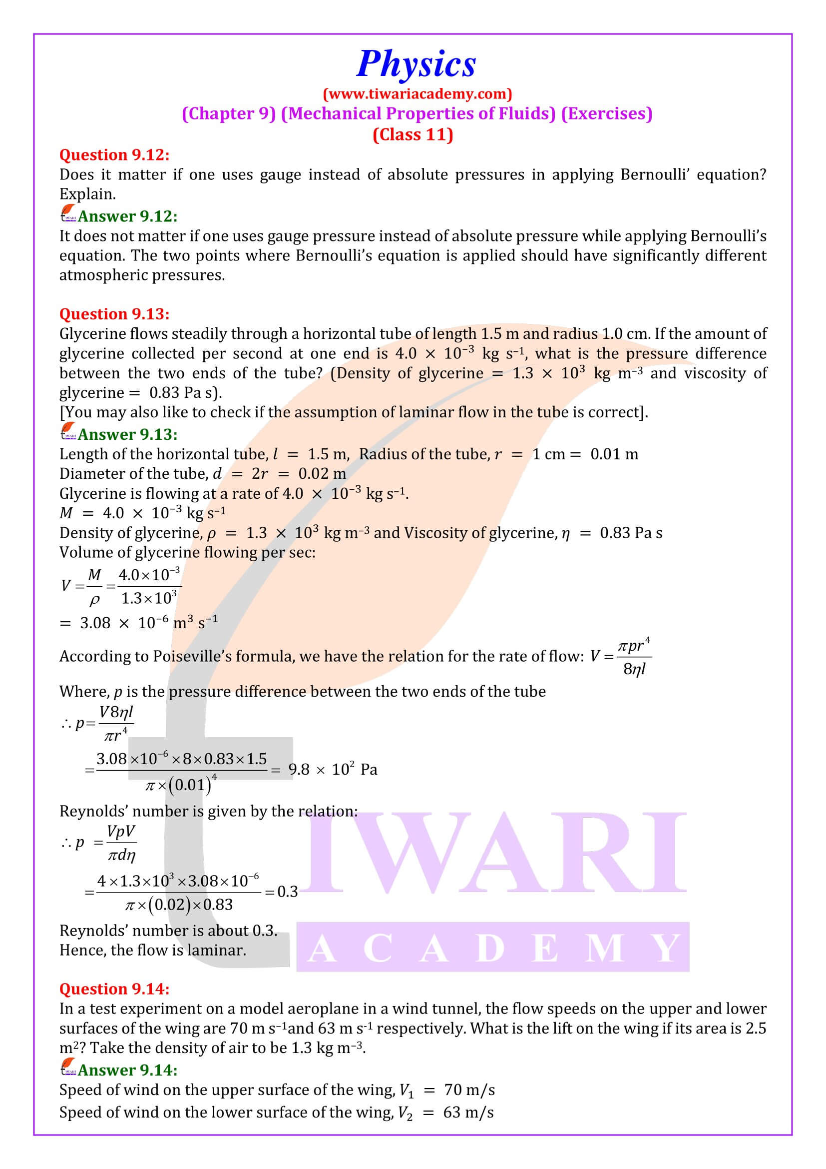 Class 11 Physics Chapter 9 Answer