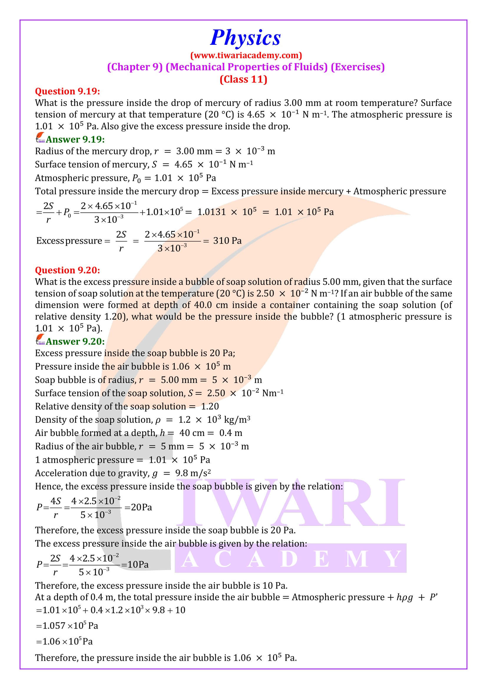 Class 11 Physics Chapter 9 Solutions