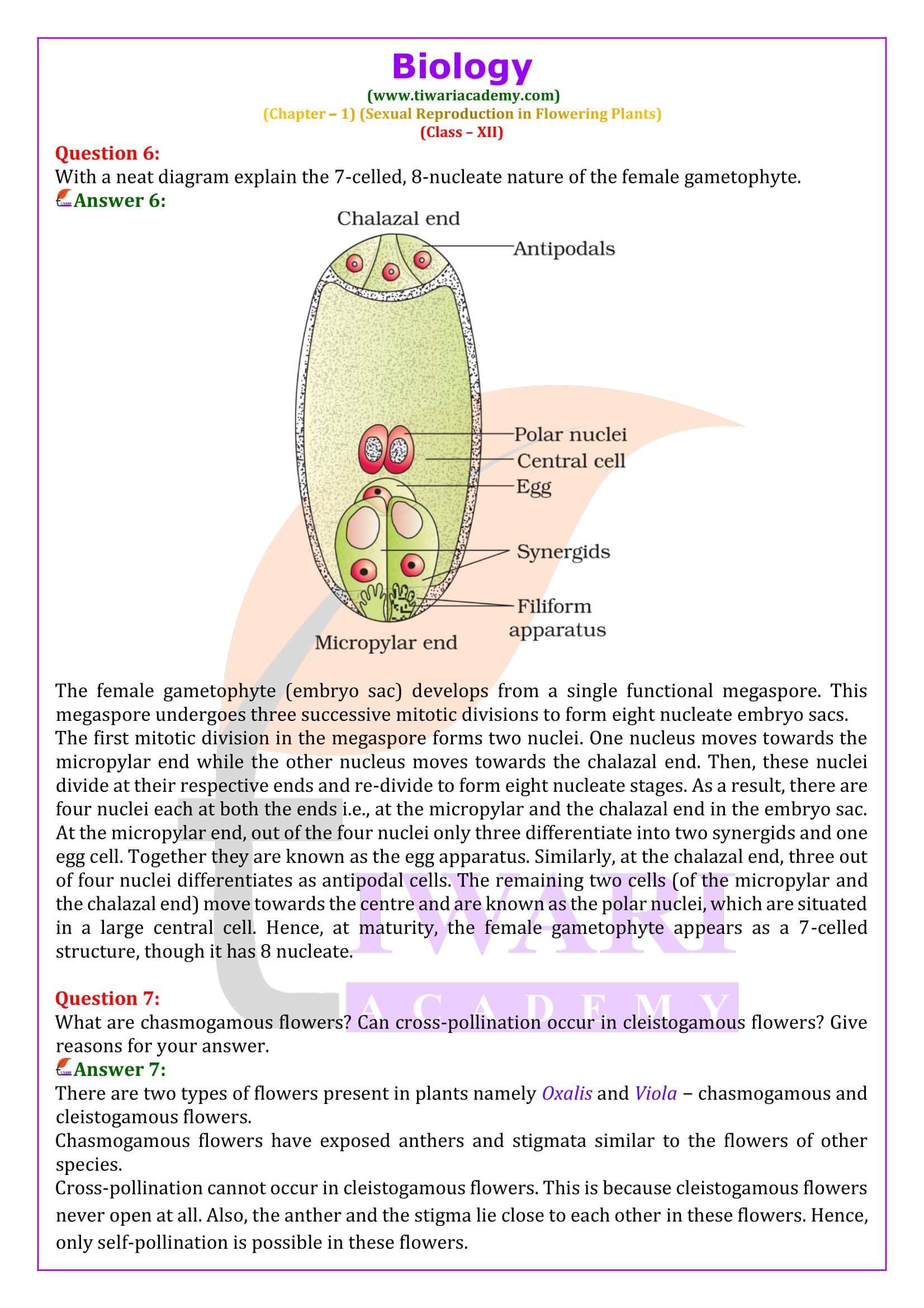 NCERT Solutions for Class 12 Biology Chapter 1 in English Medium
