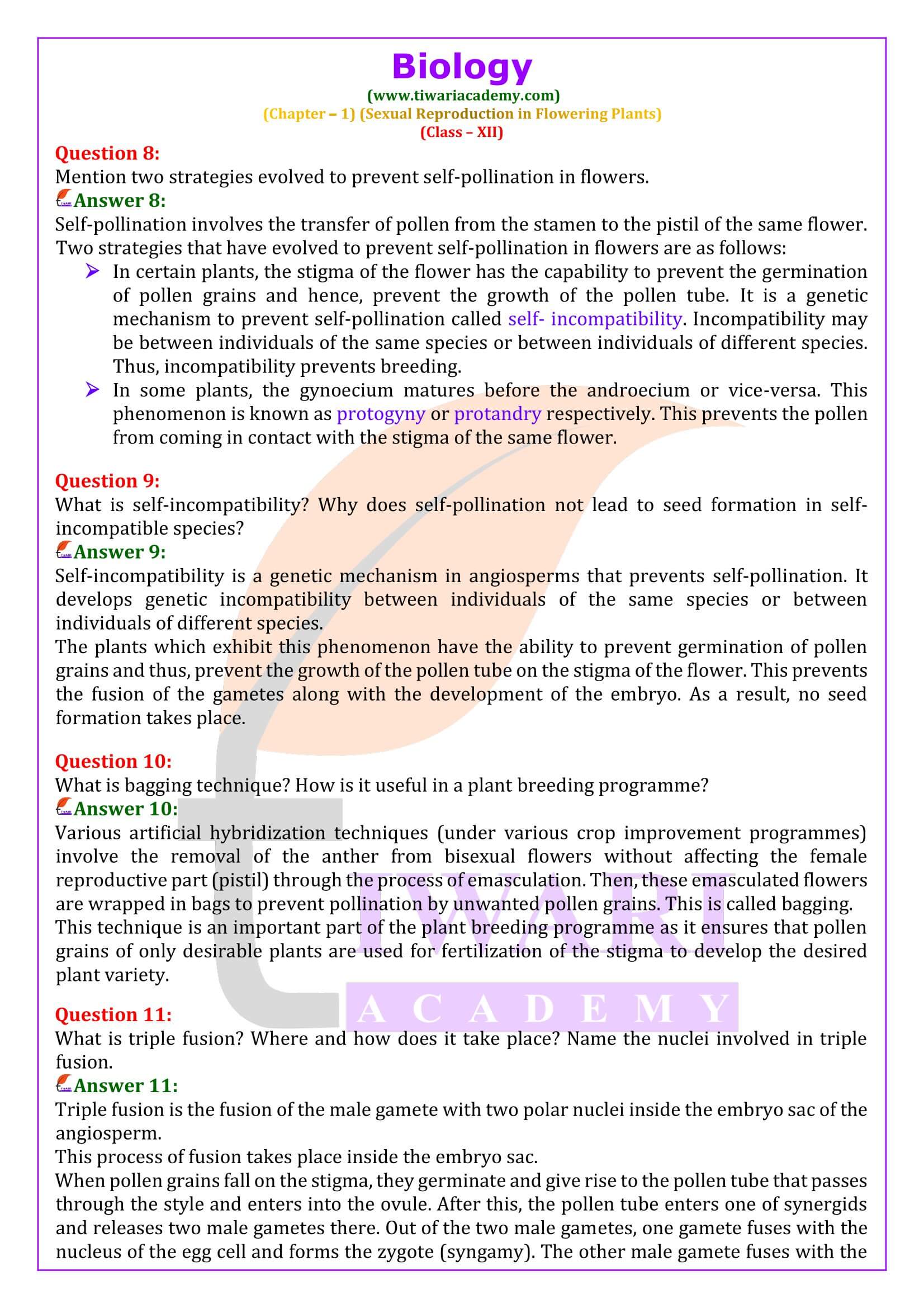 NCERT Solutions for Class 12 Biology Chapter 1 Question answers