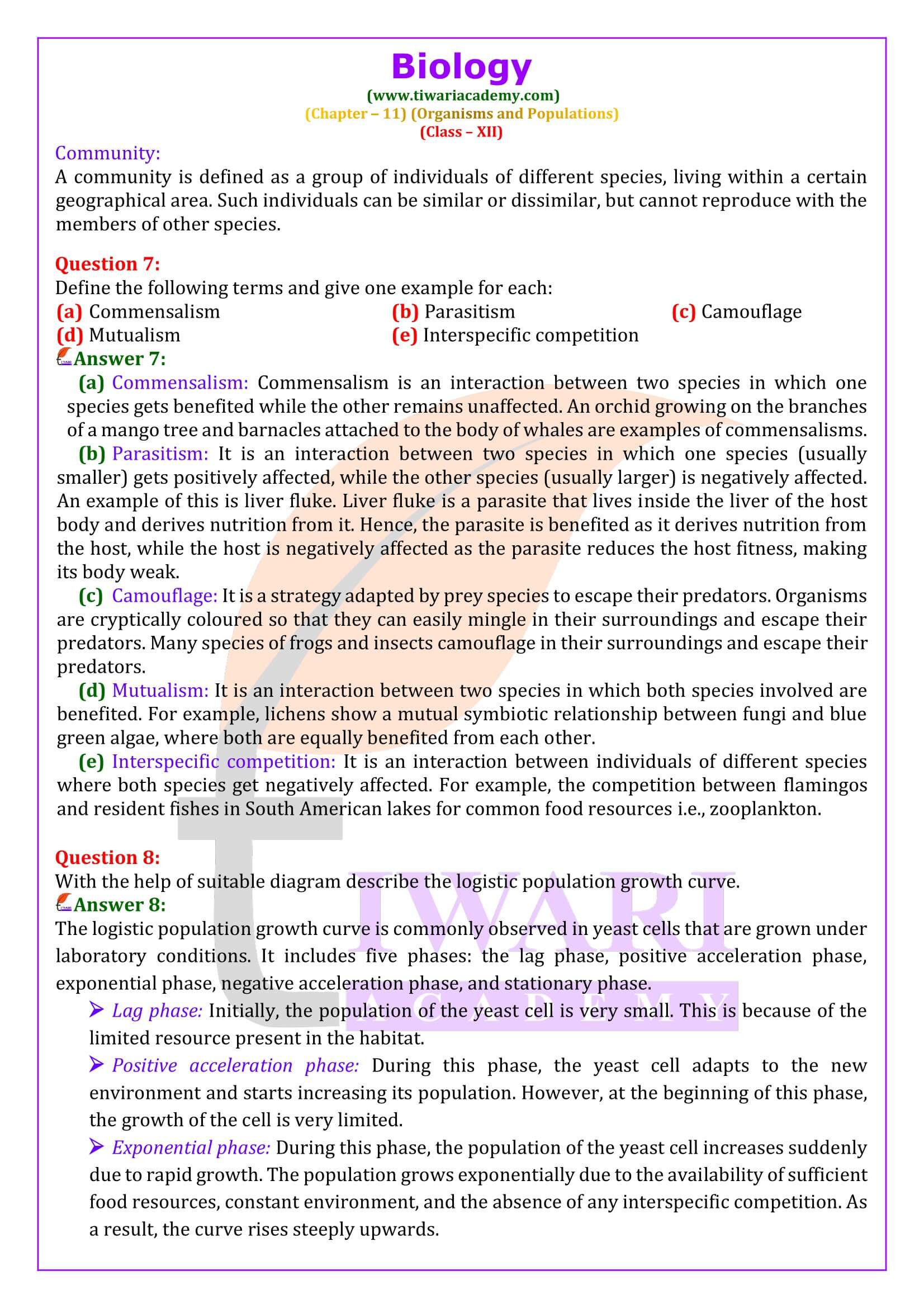 NCERT Solutions for Class 12 Biology Chapter 11 in English Medium