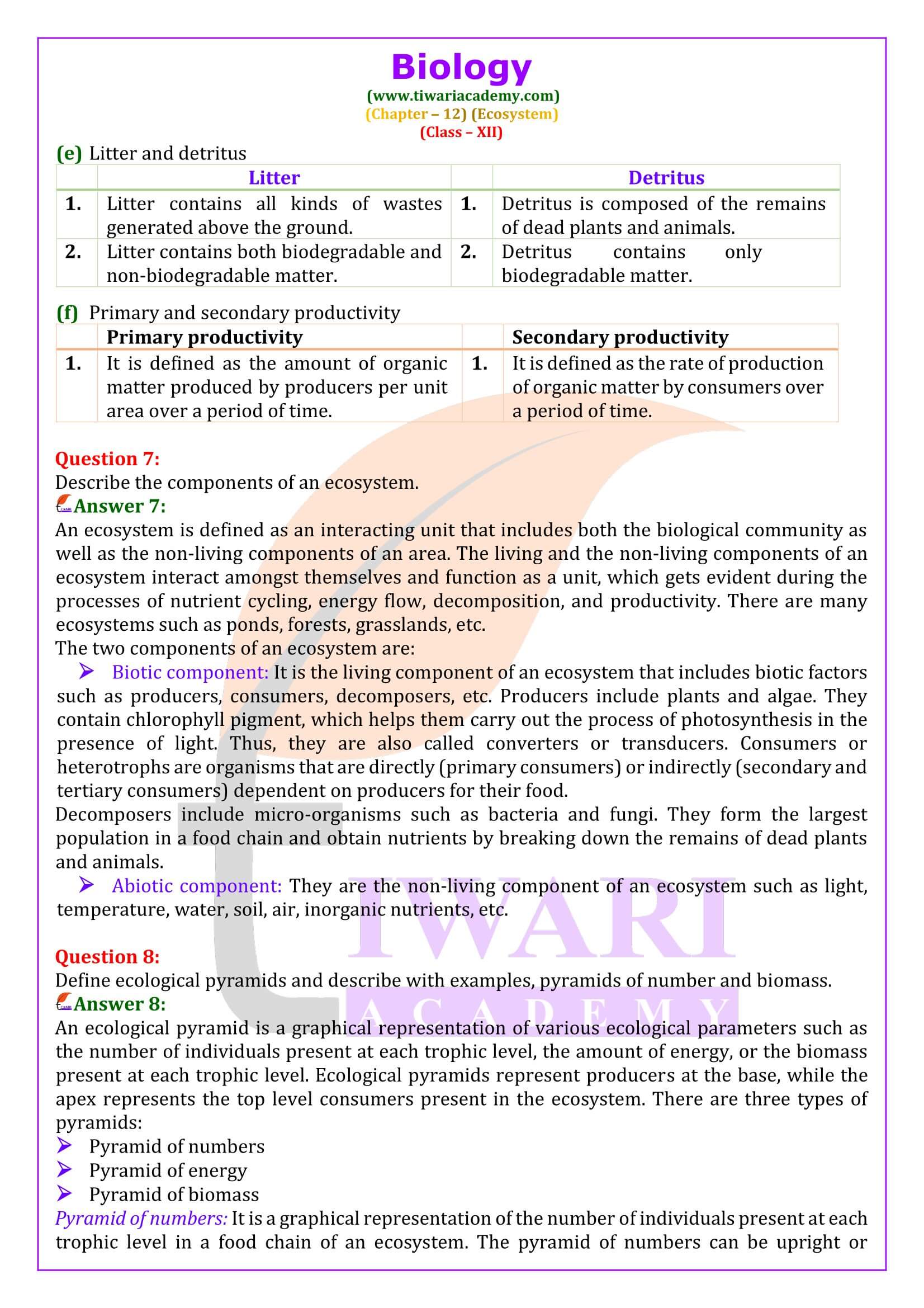 NCERT Solutions for Class 12 Biology Chapter 12 in English Medium