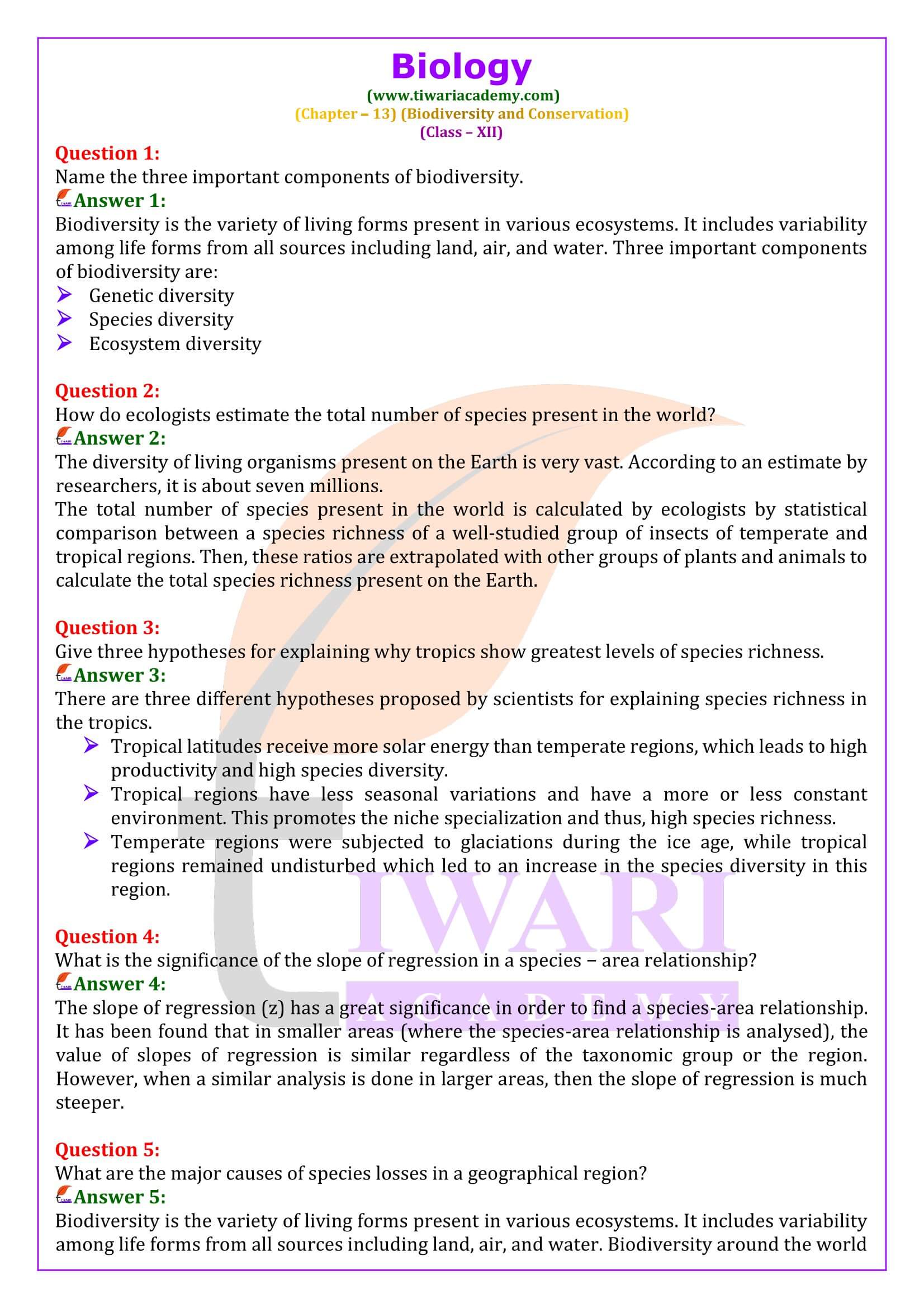 Class 12 Biology Chapter 13 Biodiversity and Conservation