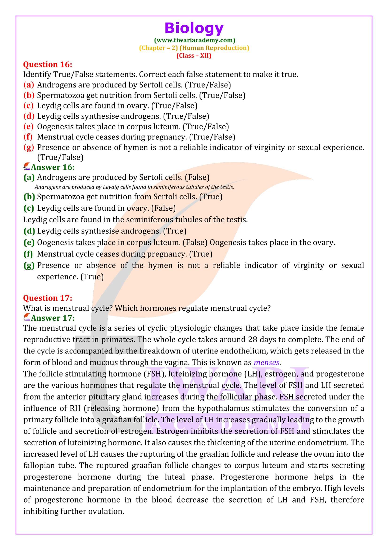 Class 12 Biology Chapter 2 Question Answers