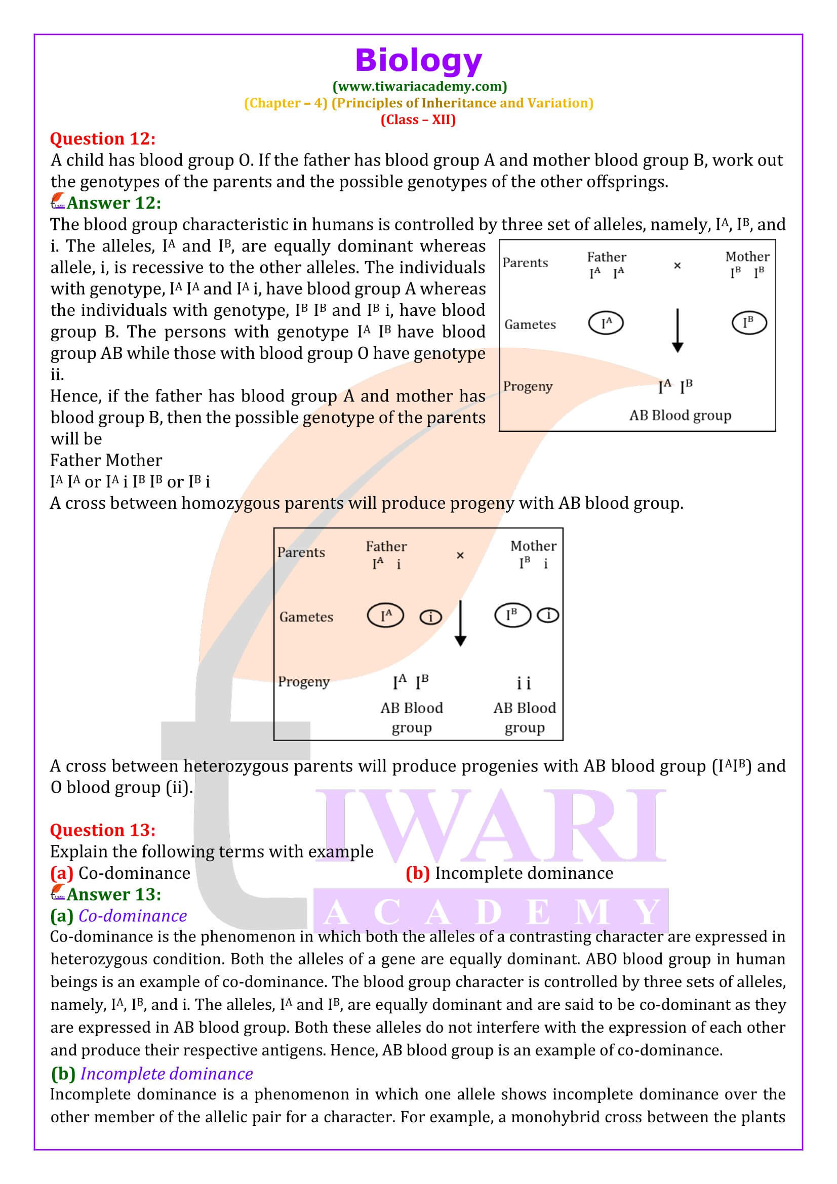 Class 12 Biology Chapter 4 Solutions