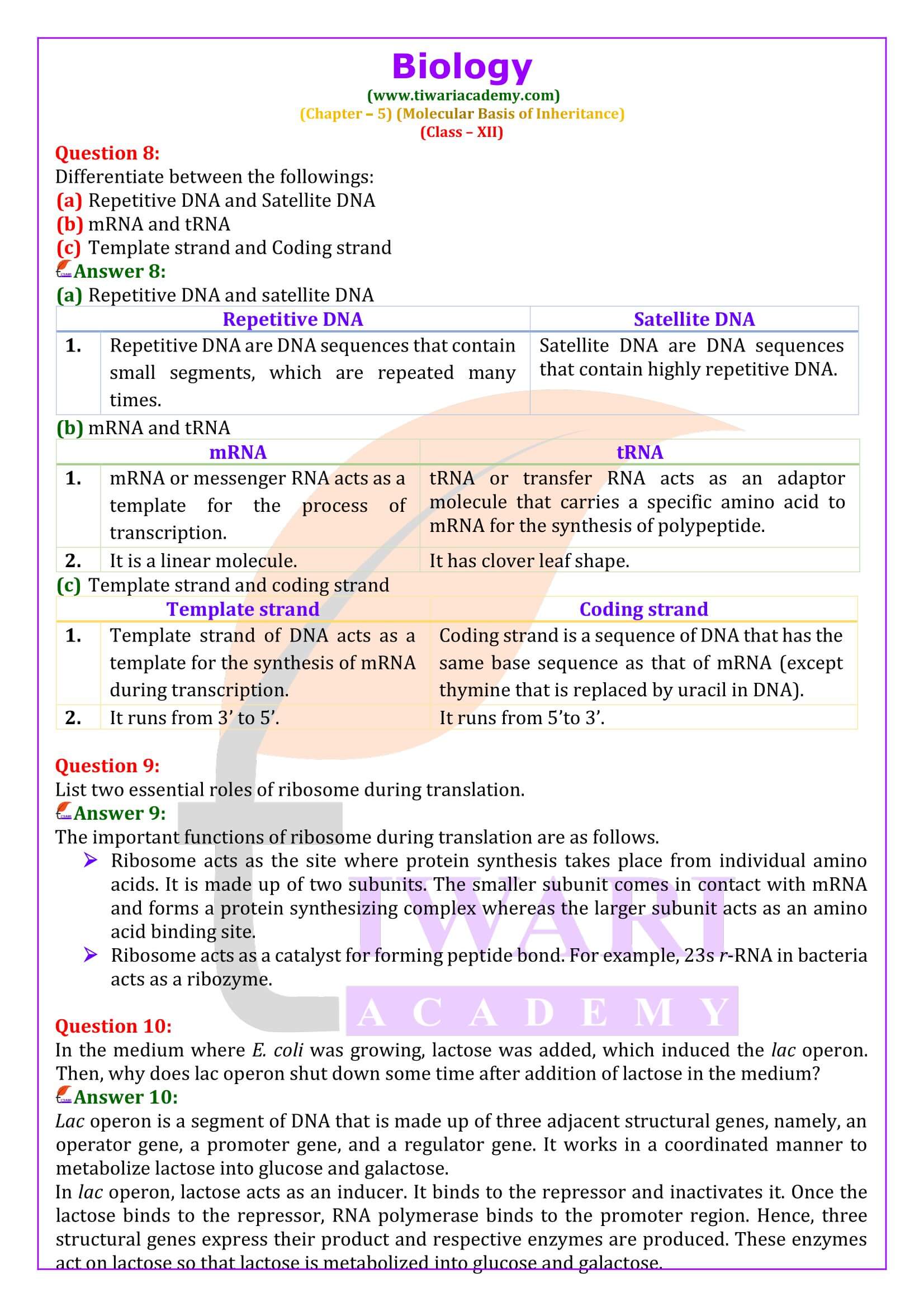 NCERT Solutions for Class 12 Biology Chapter 5 in English Medium