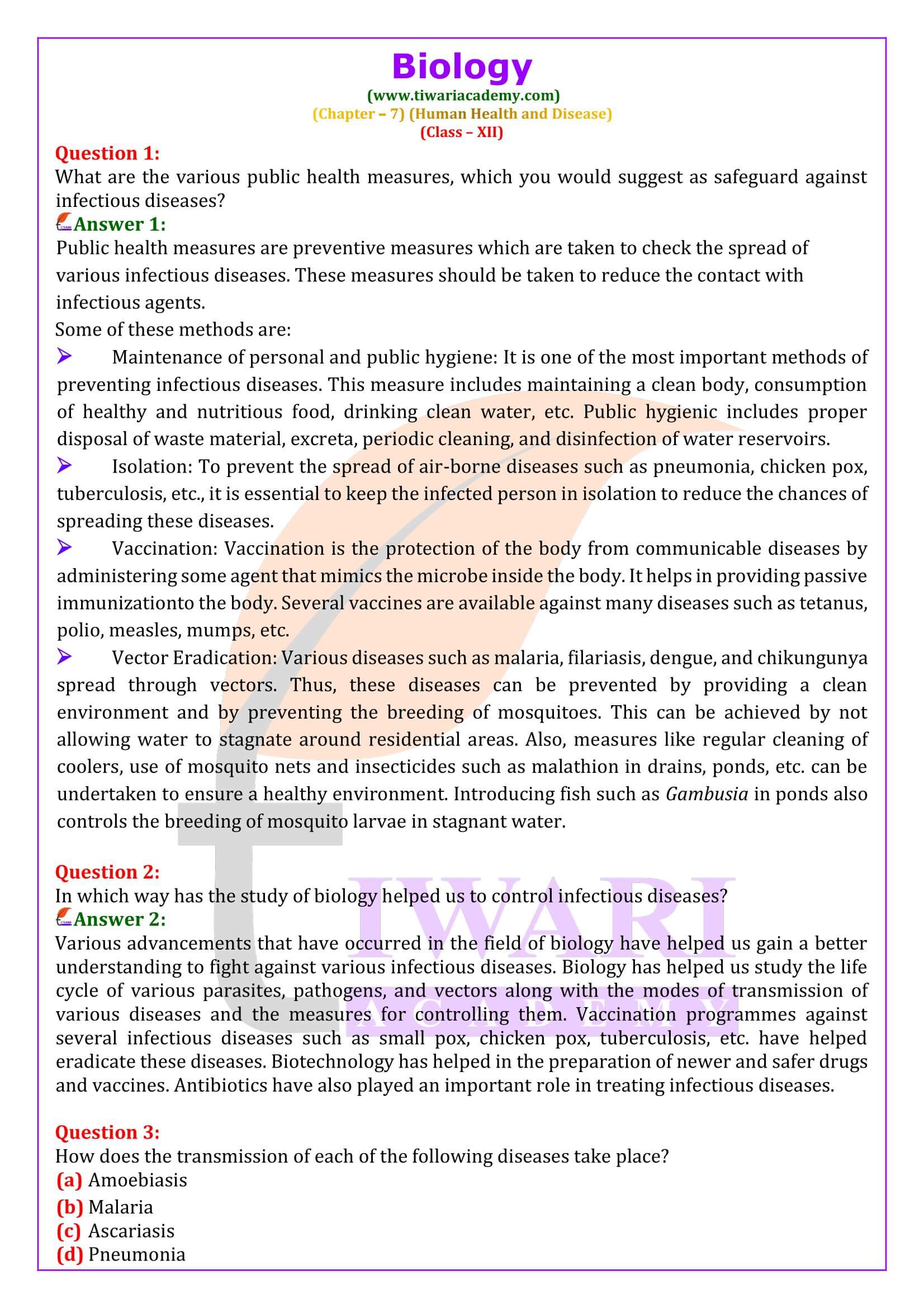 Class 12 Biology Chapter 7 Human Health and Diseases