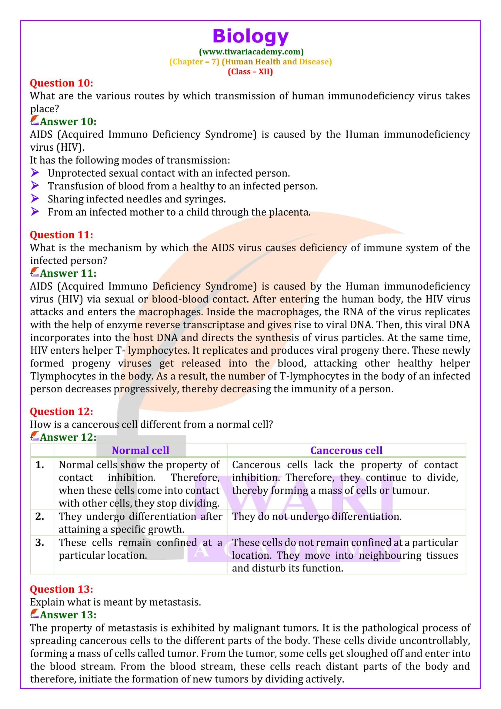 NCERT Solutions for Class 12 Biology Chapter 7 Answers