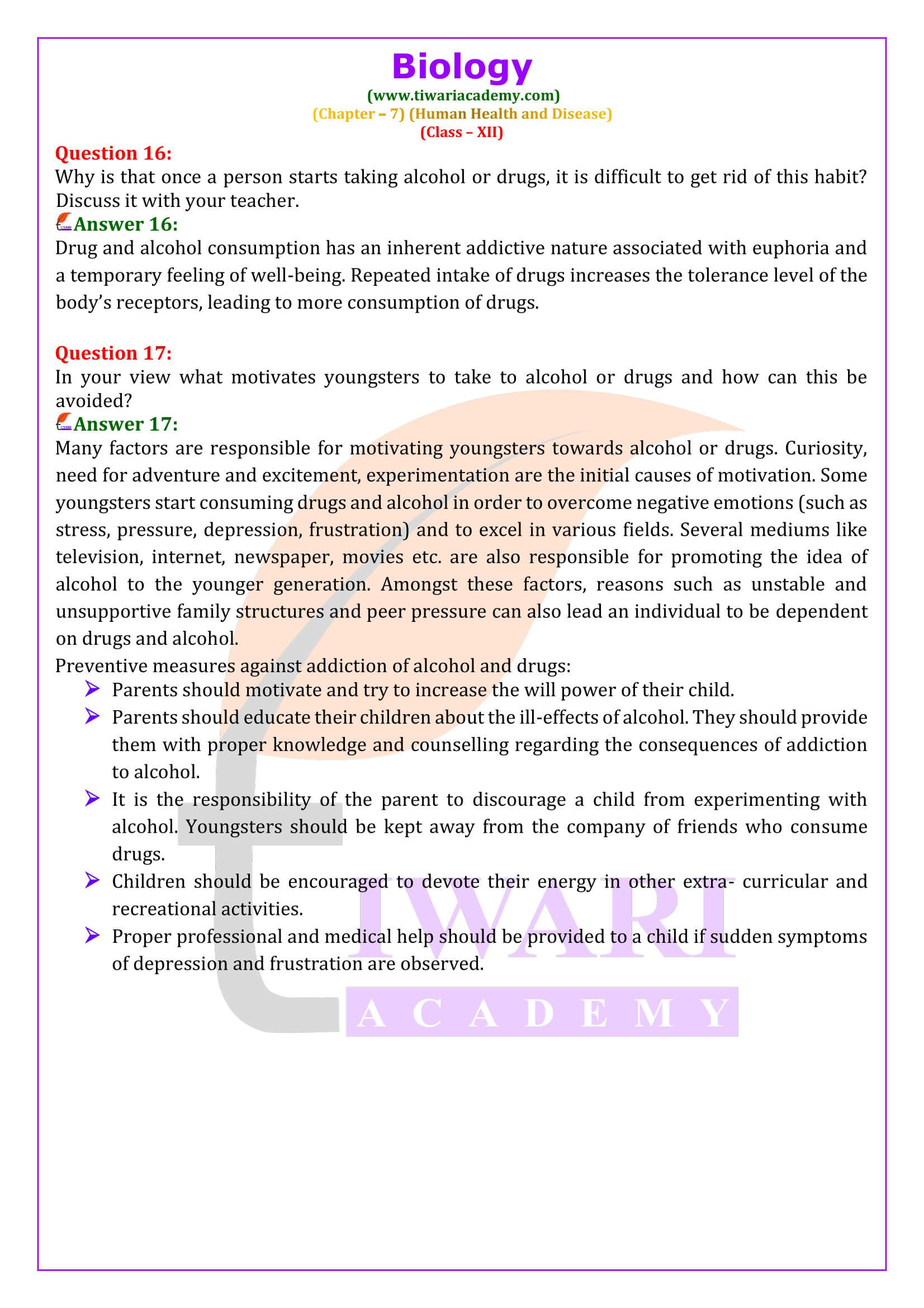 Class 12 Biology Chapter 7 Solutions