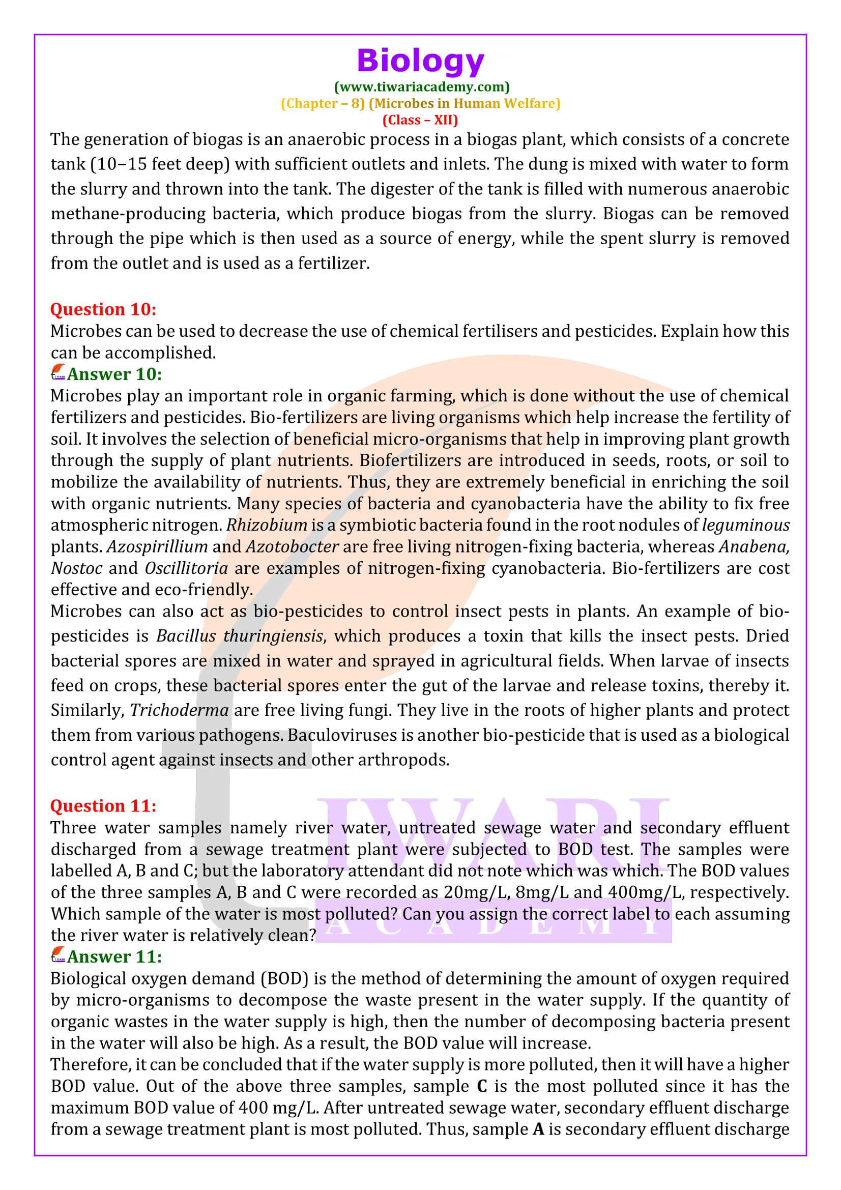 NCERT Solutions for Class 12 Biology Chapter 8 in English Medium