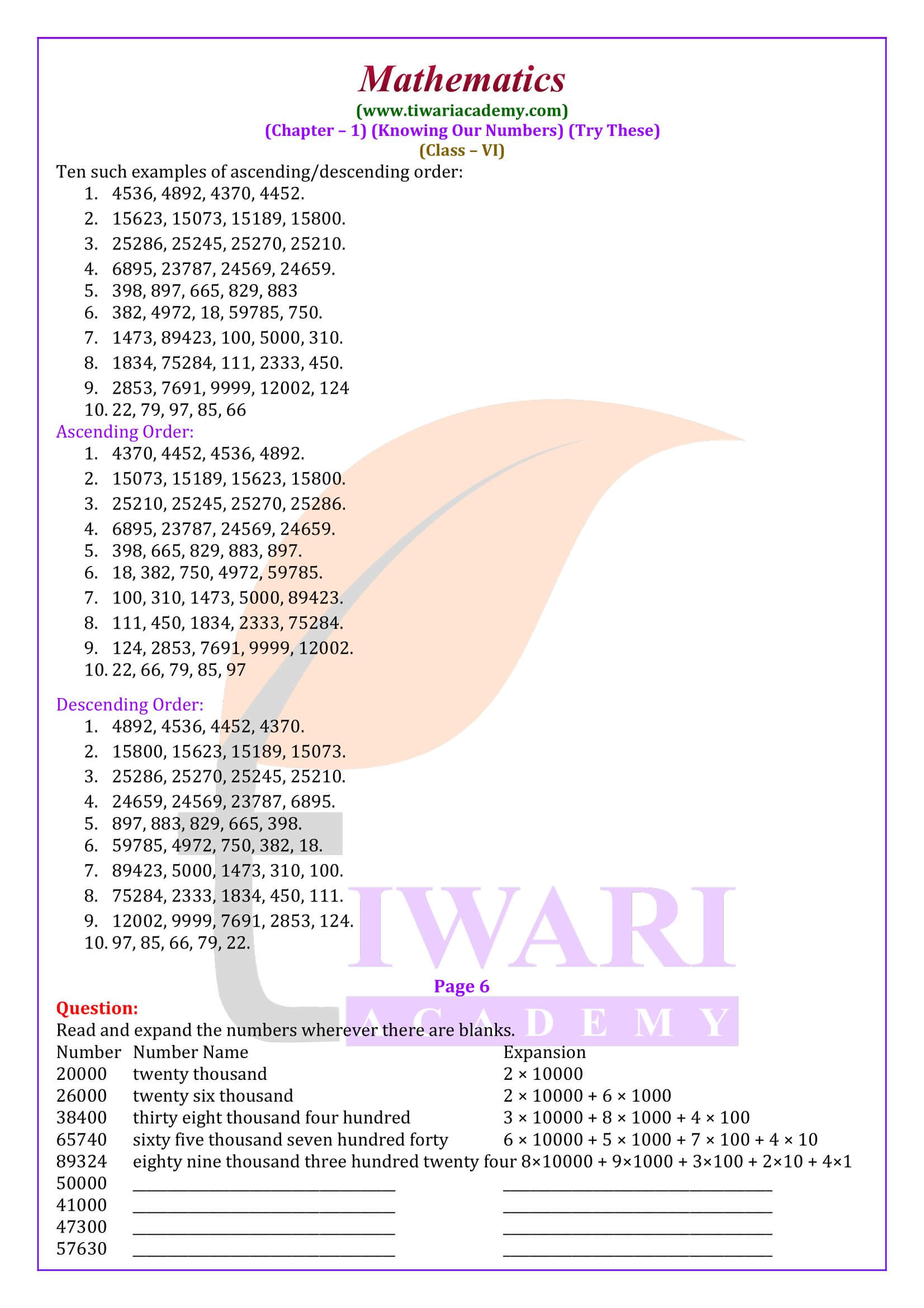 NCERT Class 6 Maths Chapter 1 Try These