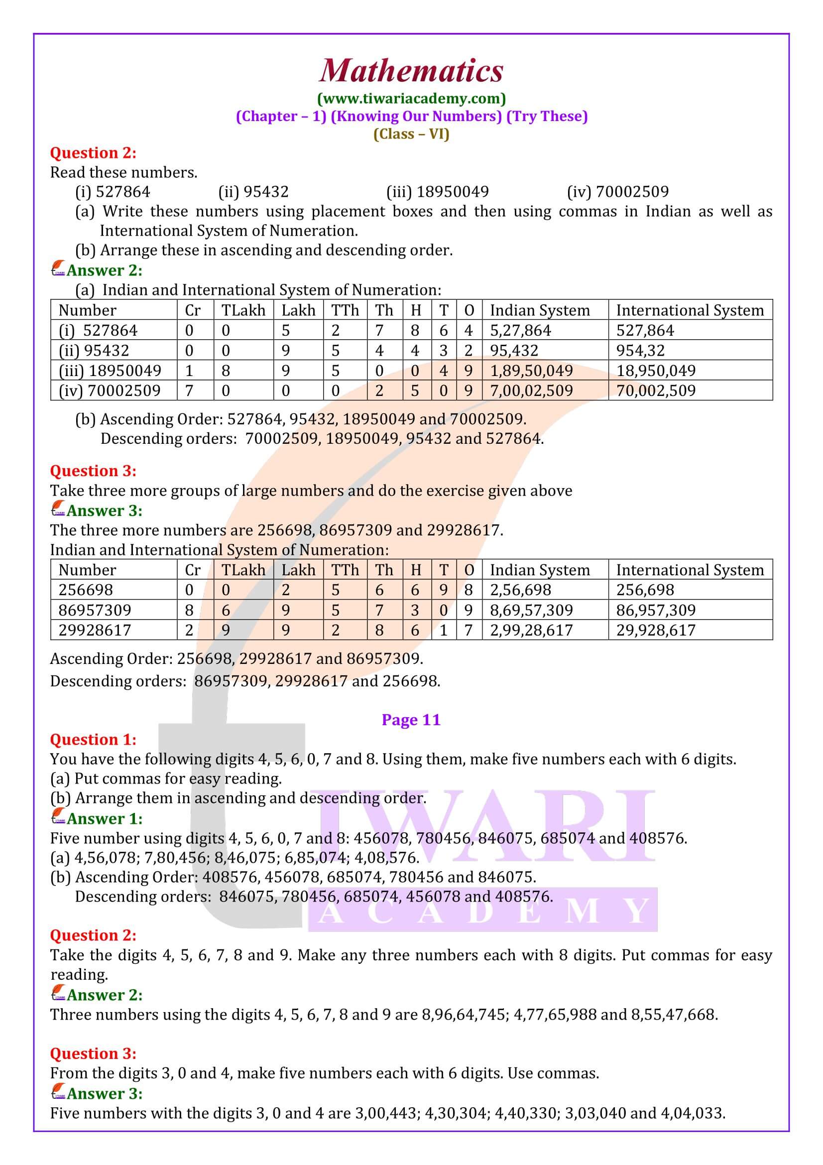 Class 6 Maths Chapter 1 Try These Explanations