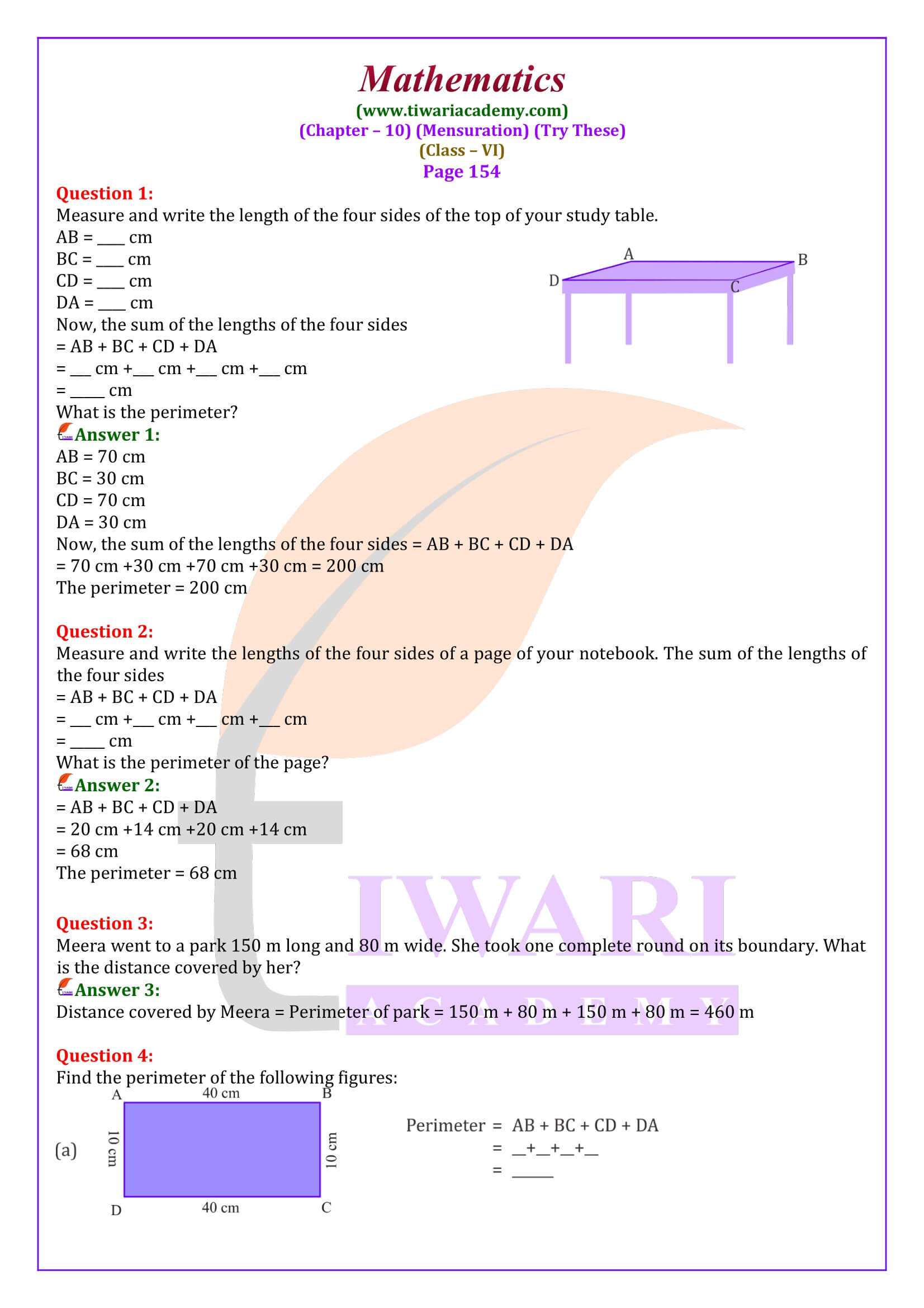 Class 6 Maths Chapter 10 Try These Solutions