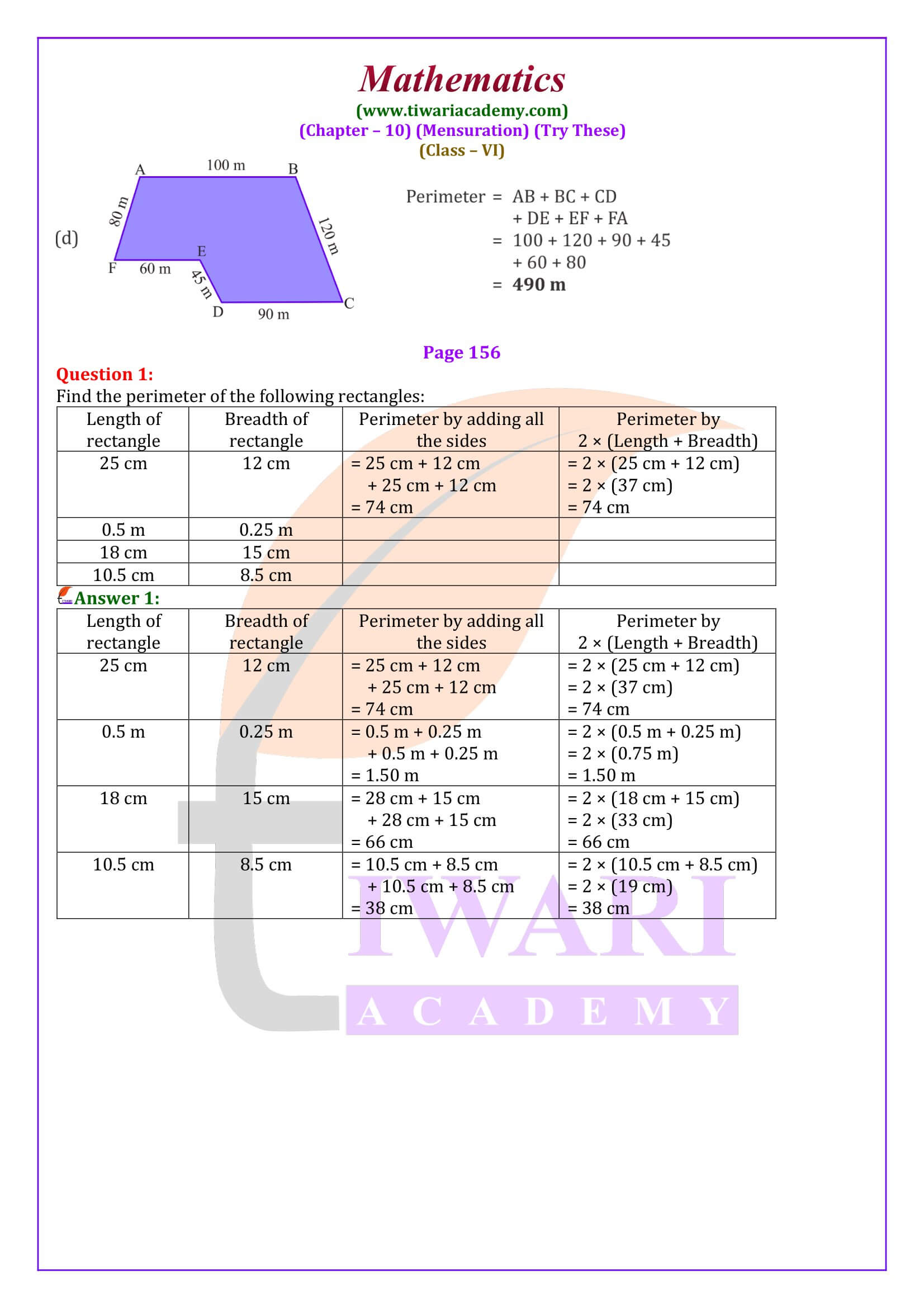 Solutions of Class 6 Maths Chapter 10 Try These