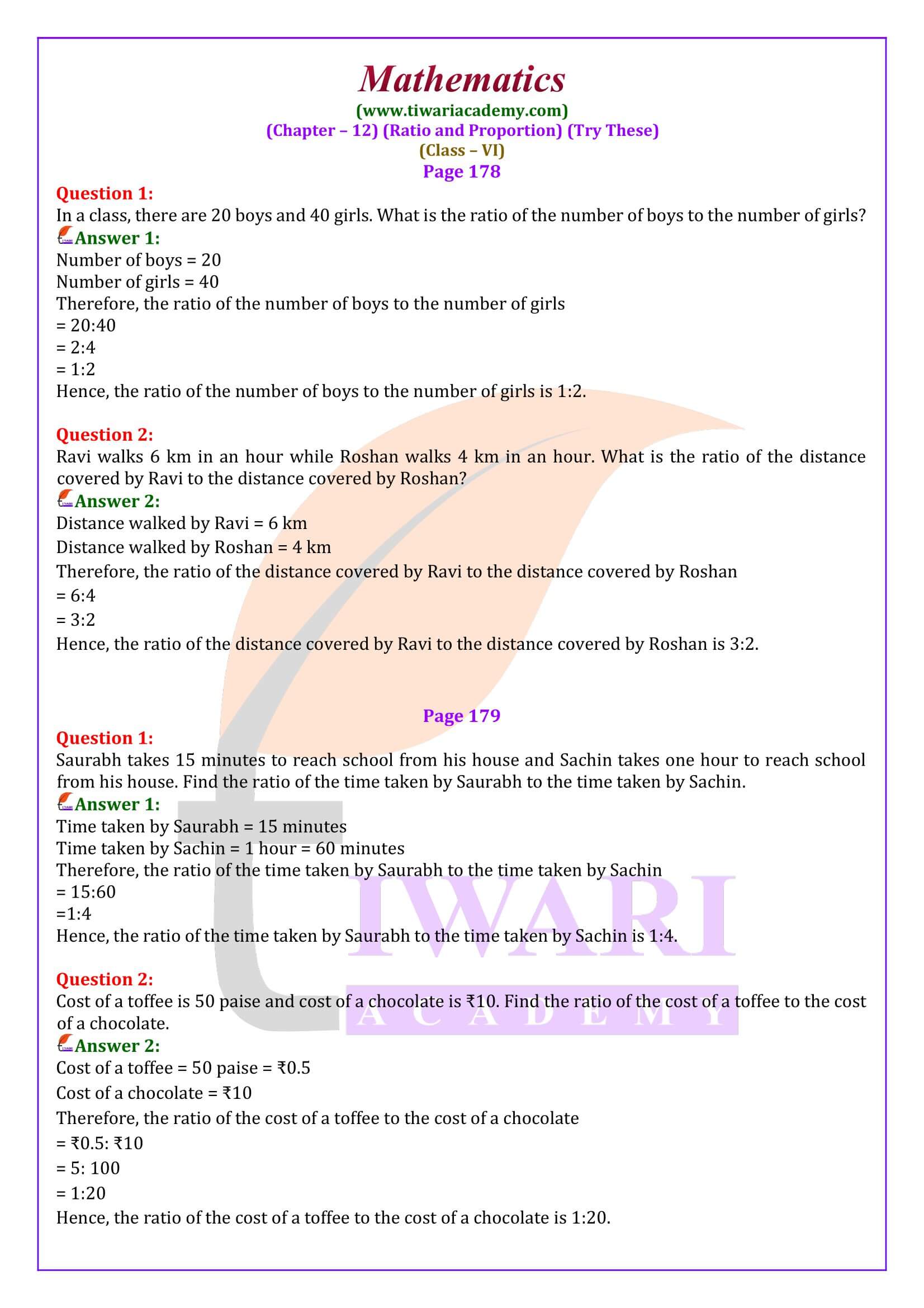 Class 6 Maths Chapter 12 Try These Solutions
