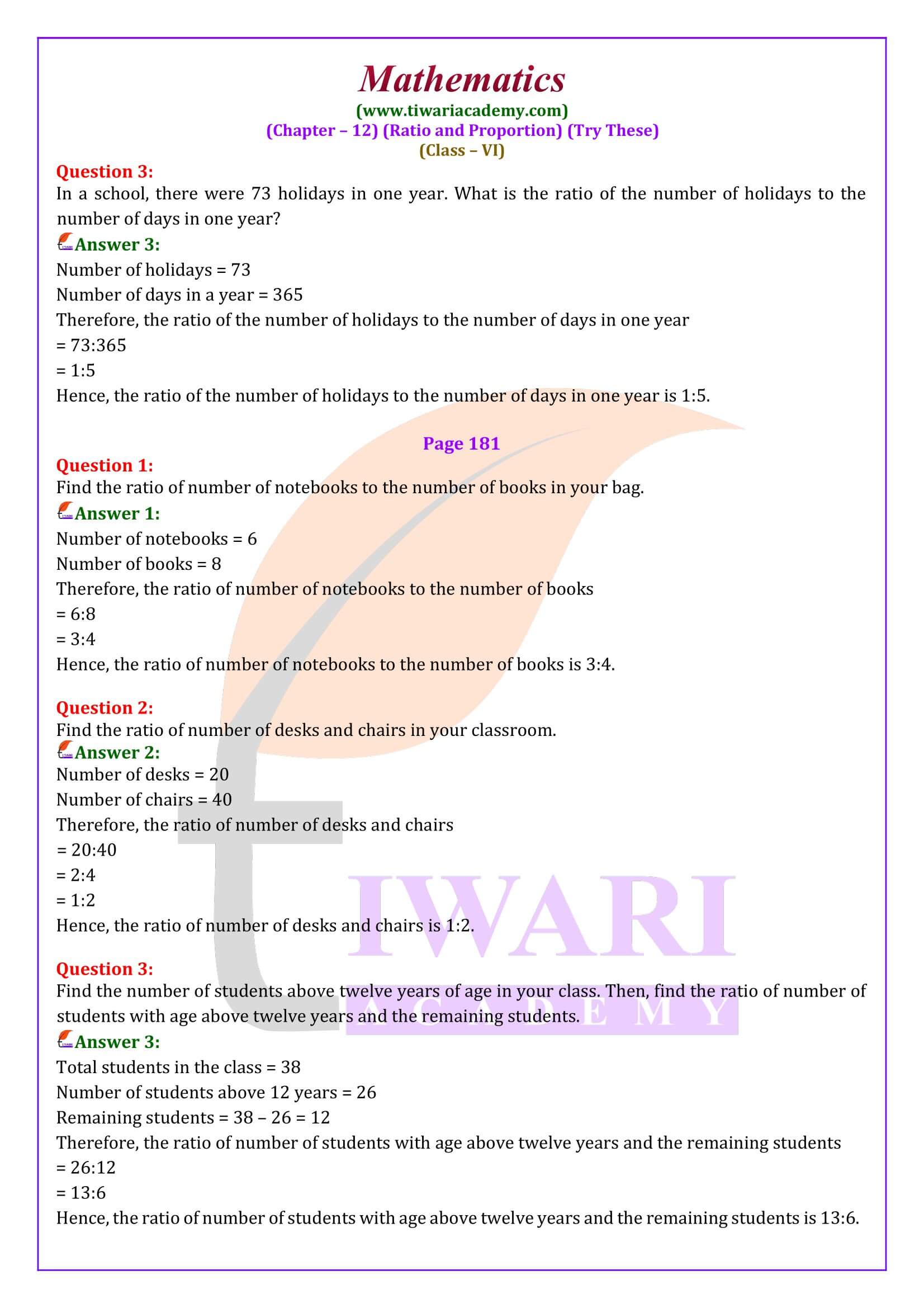 Solution of Class 6 Maths Chapter 12 Try These