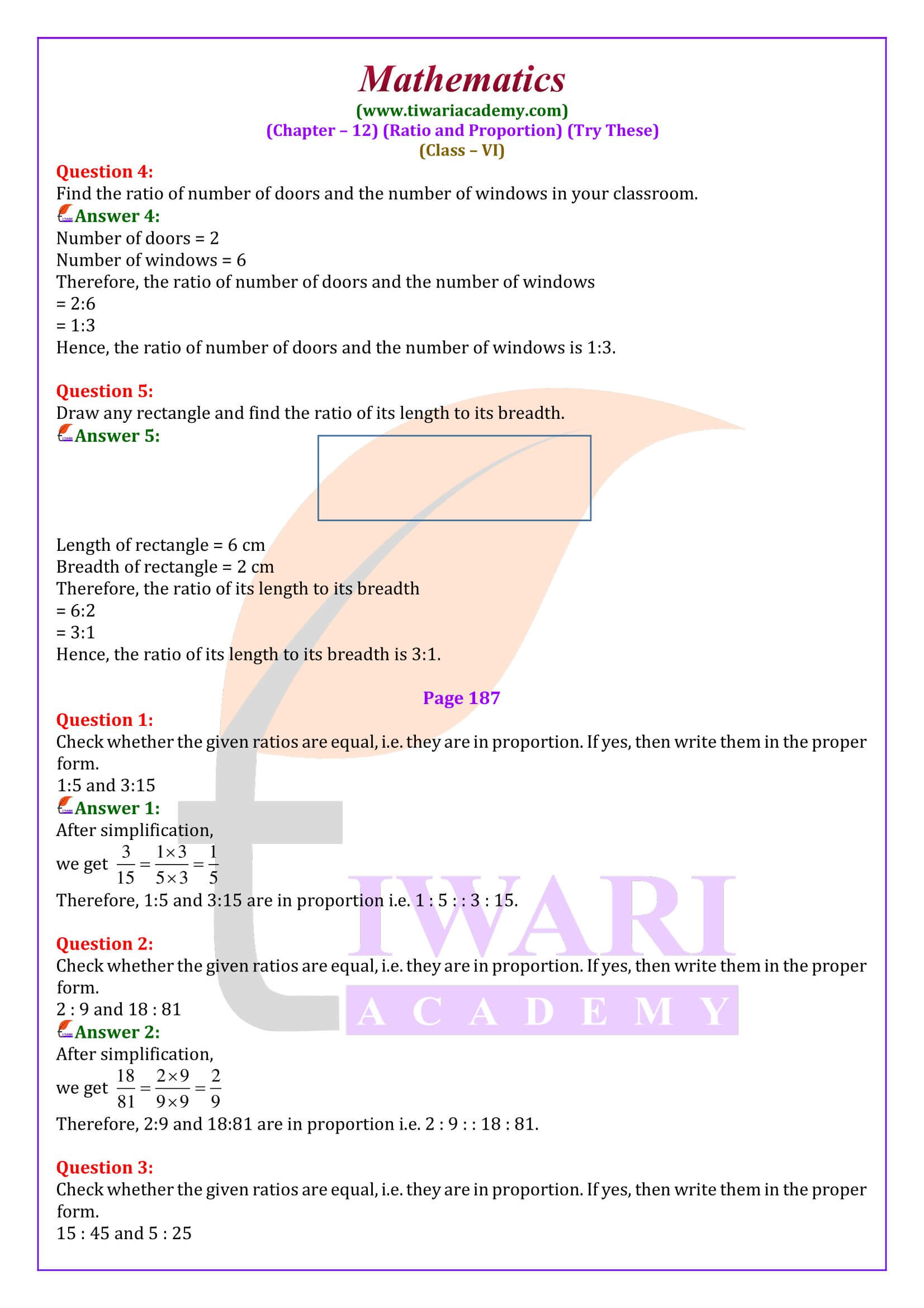 Class 6 Maths Chapter 12 Try These Answers