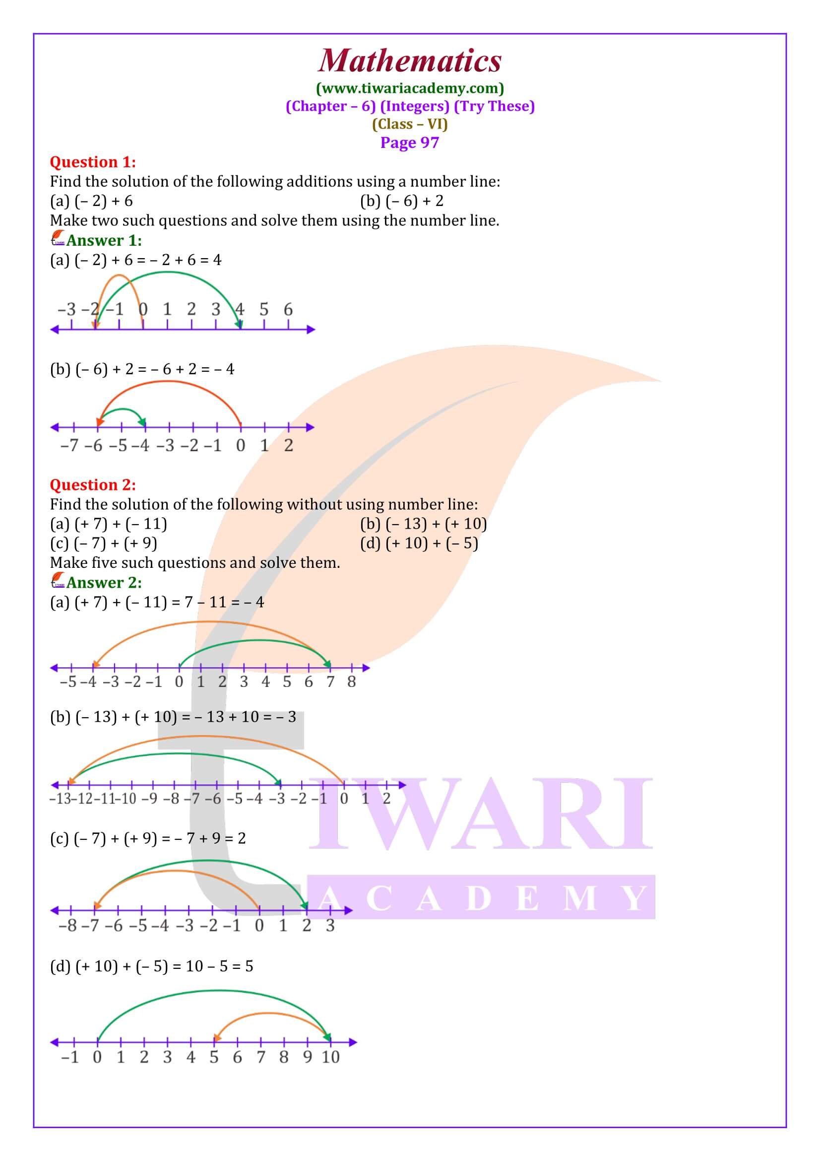 Solutions of Class 6 Maths Chapter 6 Try These