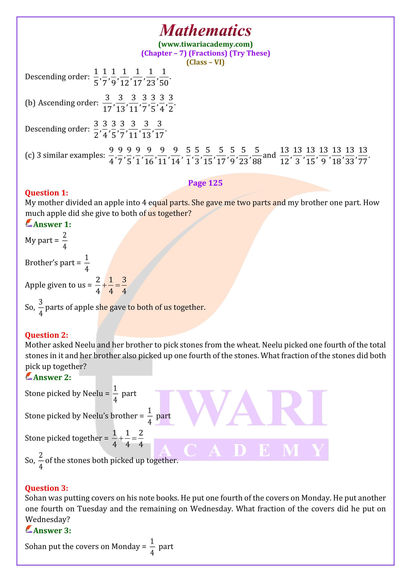 Solutions of Class 6 Maths Chapter 7 Try These