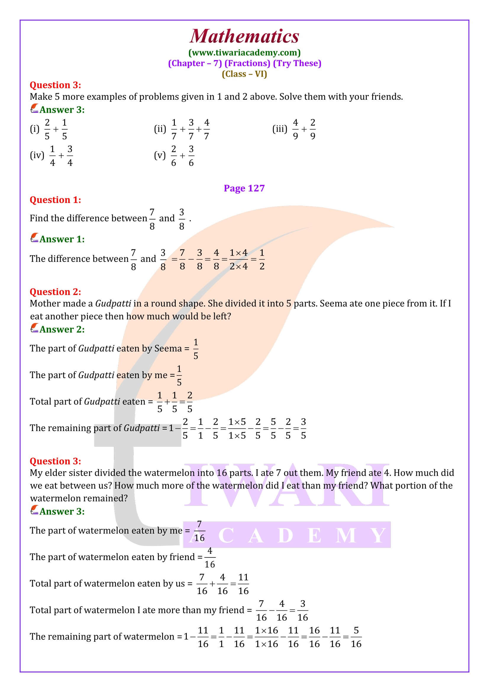 Answers of Class 6 Maths Chapter 7 try these