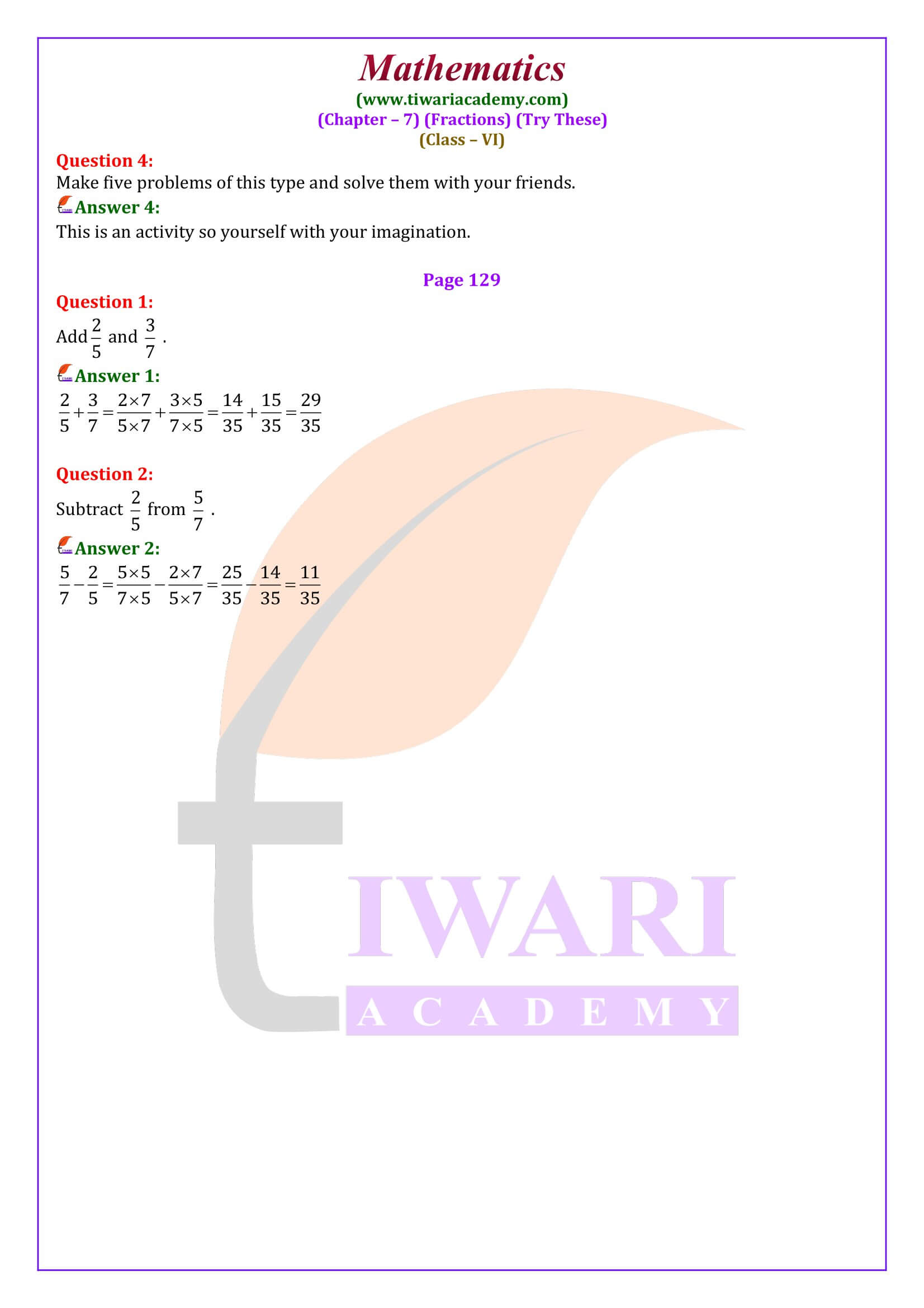 6th Maths Chapter 7 try these