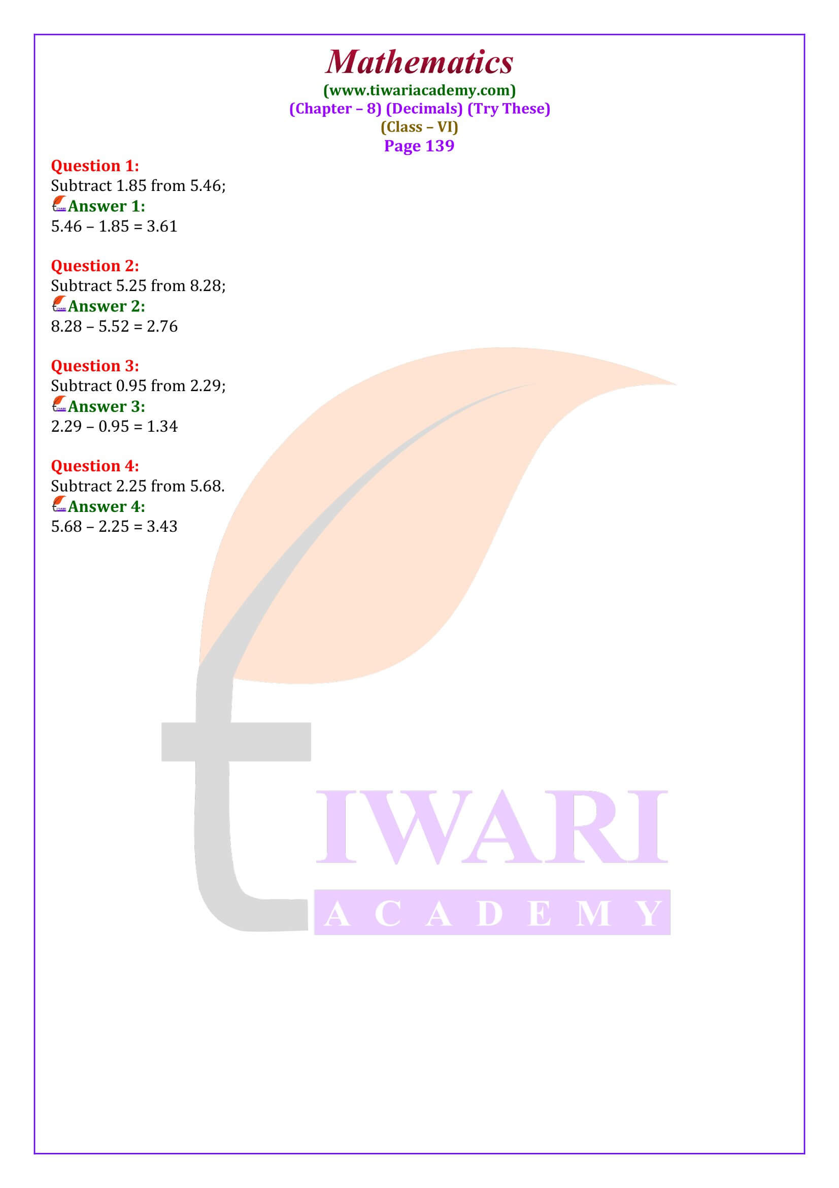 Class 6 Maths Chapter 8 Try These Answers