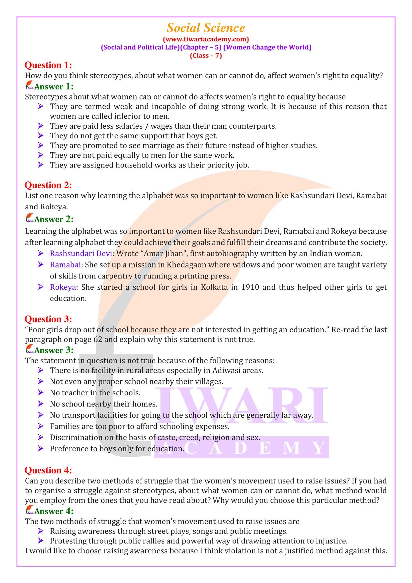 NCERT Solutions for Class 7 Social Science Civics Chapter 5