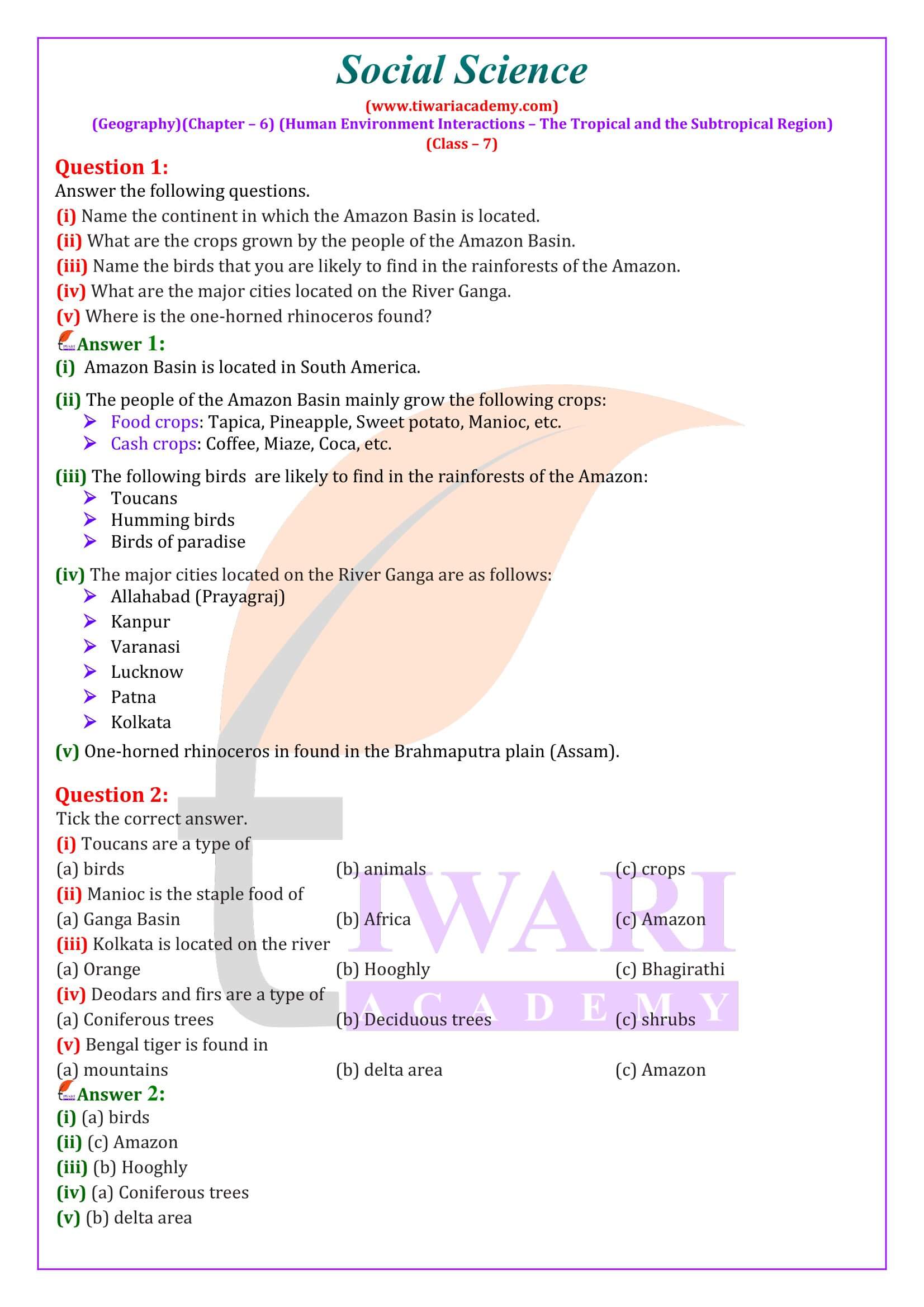 NCERT Solutions for Class 7 Social Science Geography Chapter 6