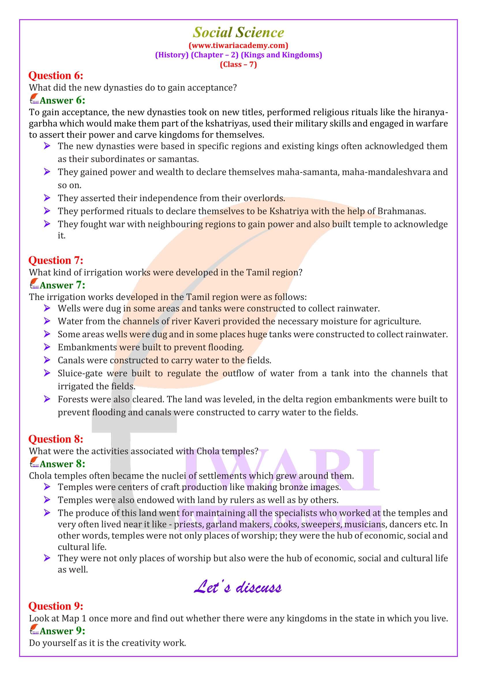 NCERT Solutions for Class 7 History Chapter 2 Kings and Kingdoms