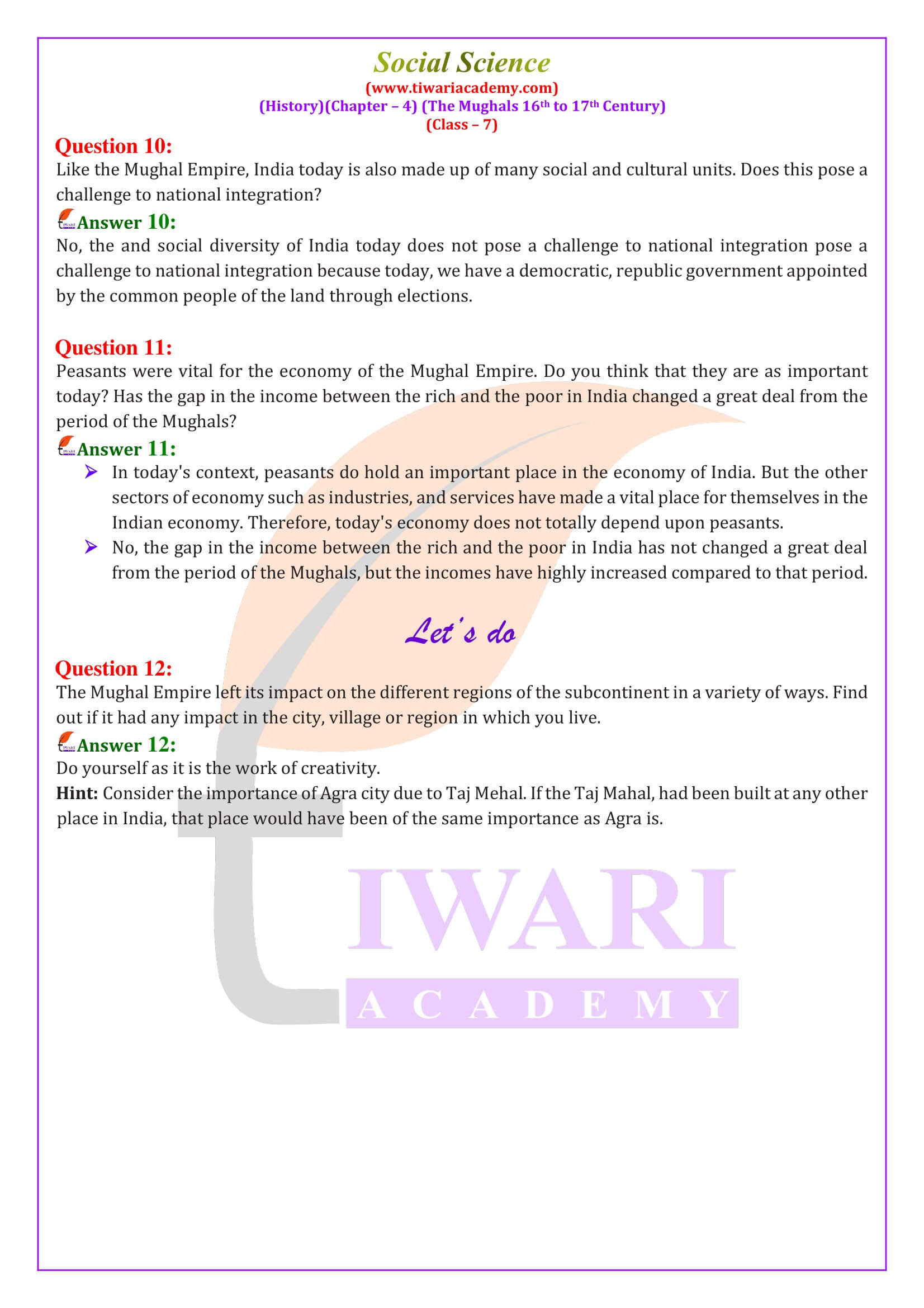 NCERT Solutions for Class 7 History Chapter 4 The Mughals 16th to 17th Century